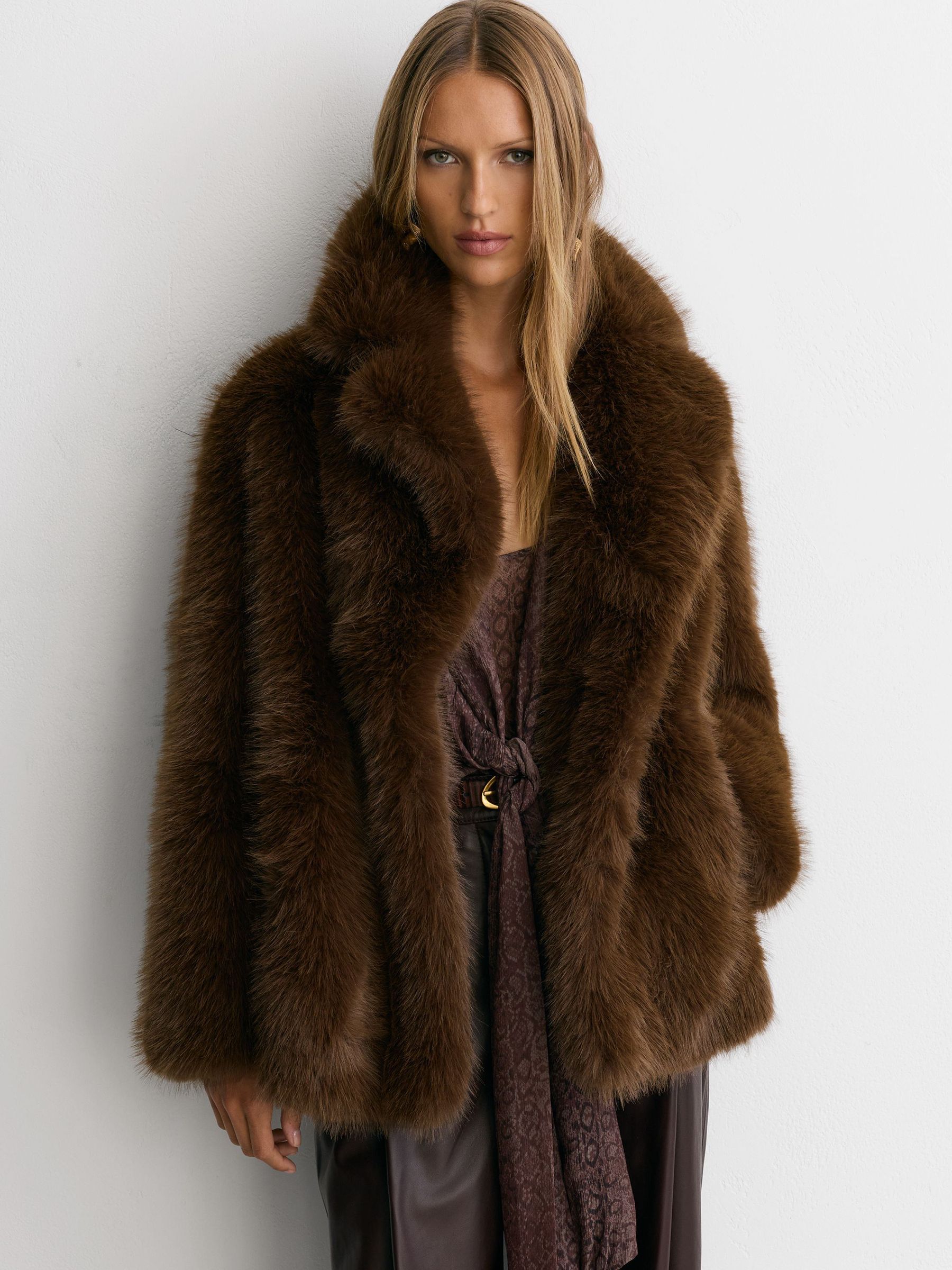 Faux-Fur Coat in Brown by Reiss