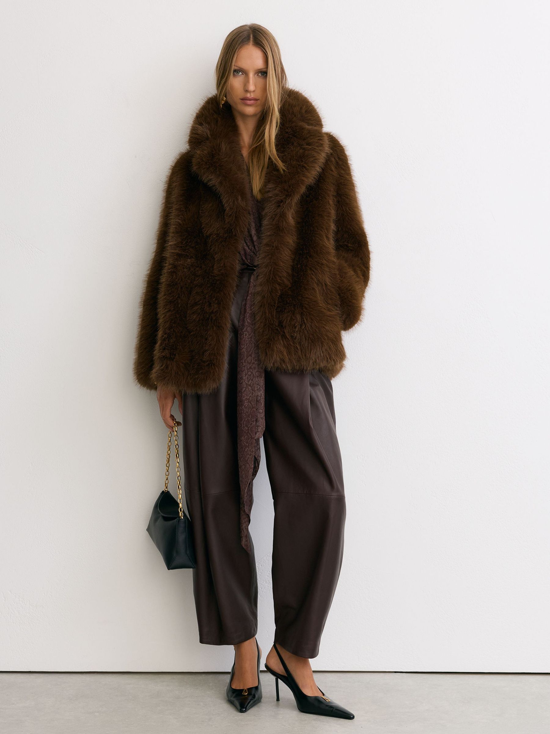Faux-Fur Coat in Brown - Image 4 of 7