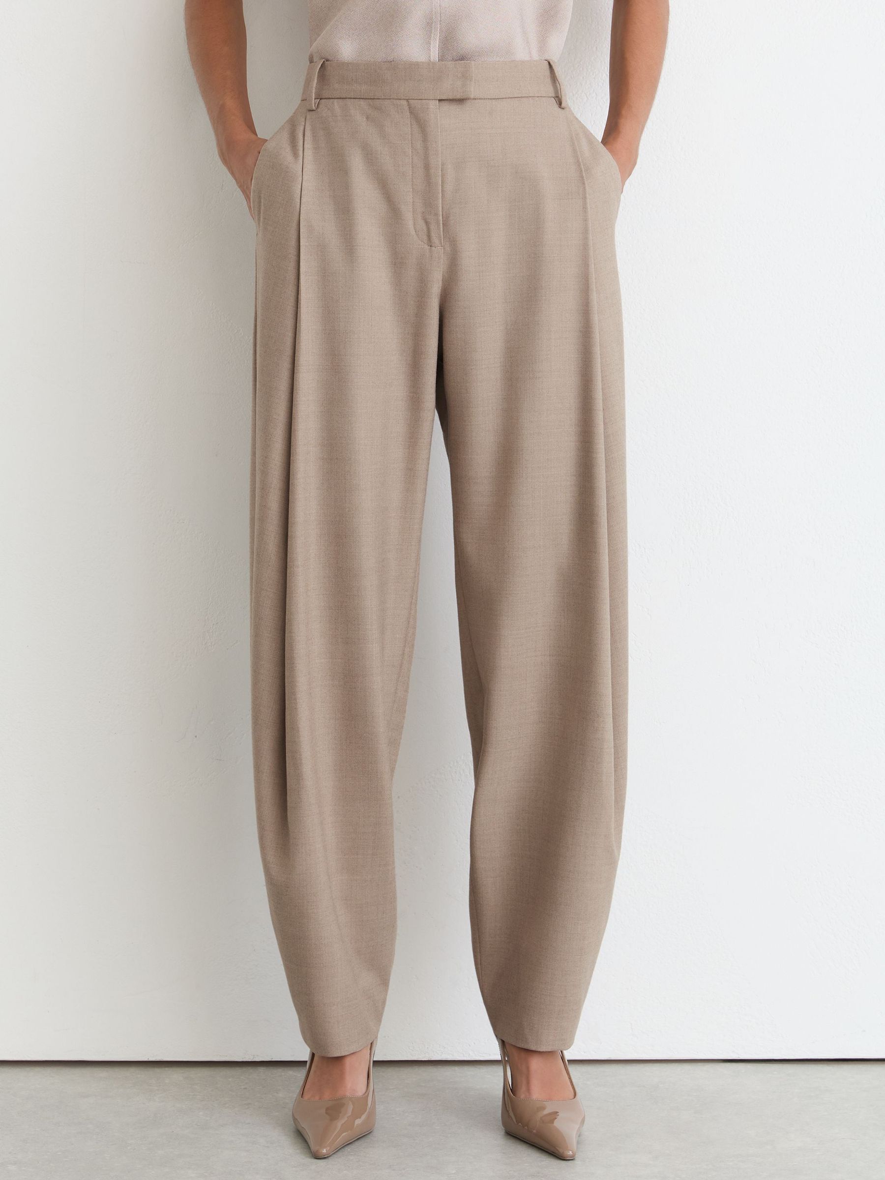 Petite Wool-Blend Barrel-Leg Suit Trousers in Neutral - Image 3 of 8