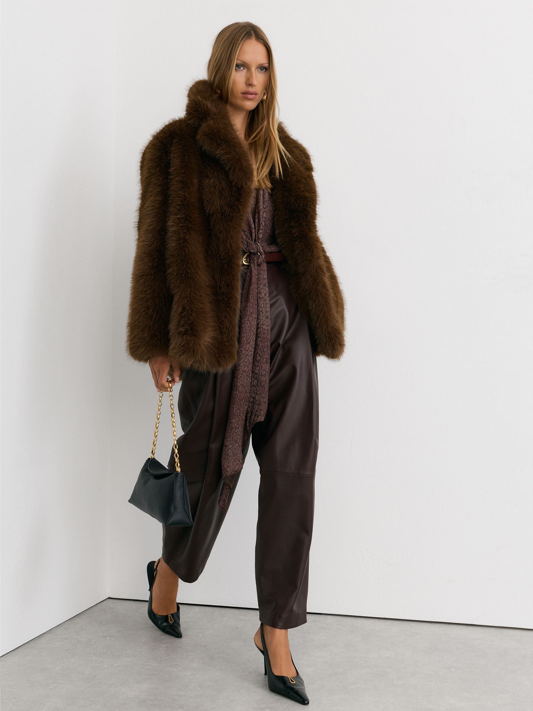 Petite Faux-Fur Coat in Brown - Image 1 of 9 Petite Faux-Fur Coat in Brown - Image 1 of 9