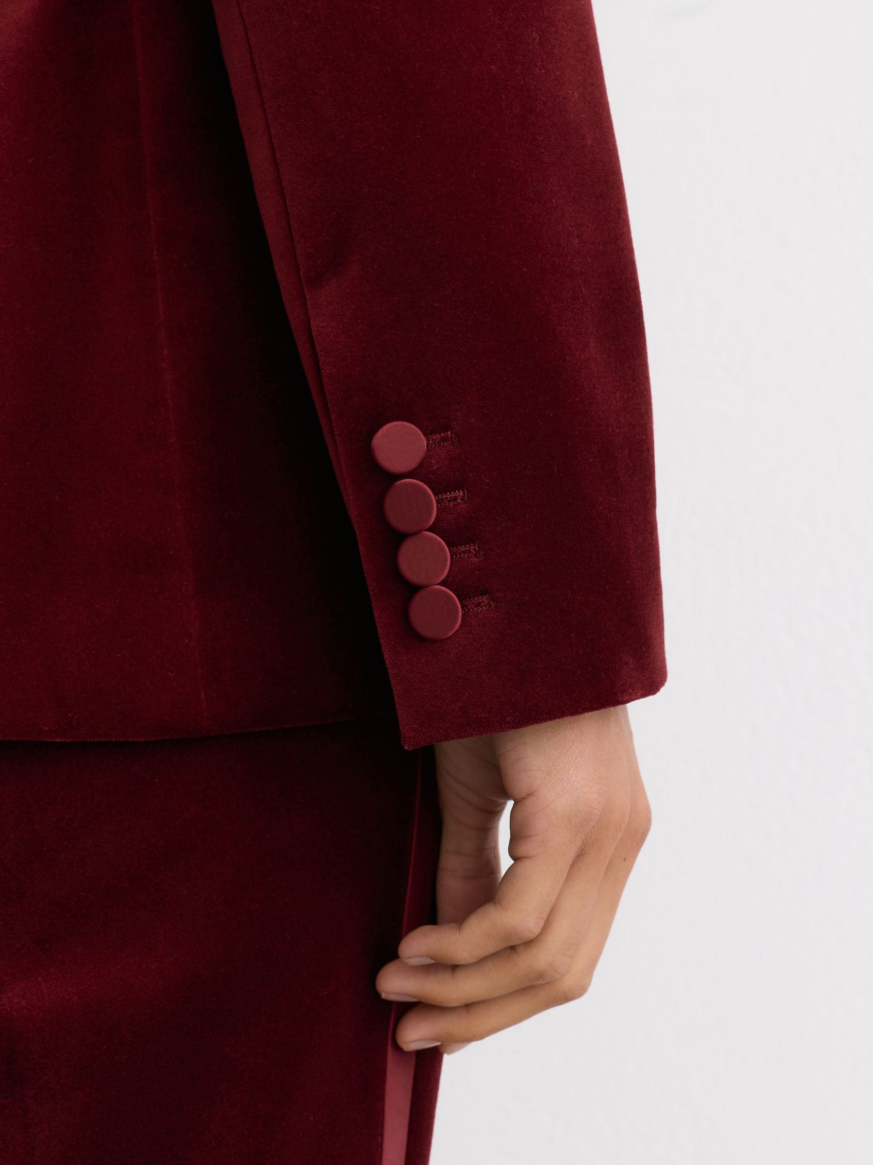 Tall Velvet Satin-Trim Single-Breasted Suit Blazer in Dark Red - Image 6 of 9
