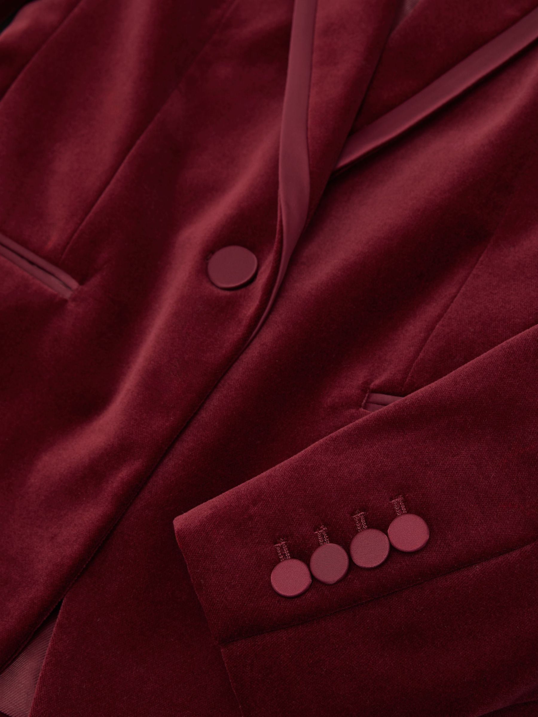 Tall Velvet Satin-Trim Single-Breasted Suit Blazer in Dark Red - Image 8 of 9