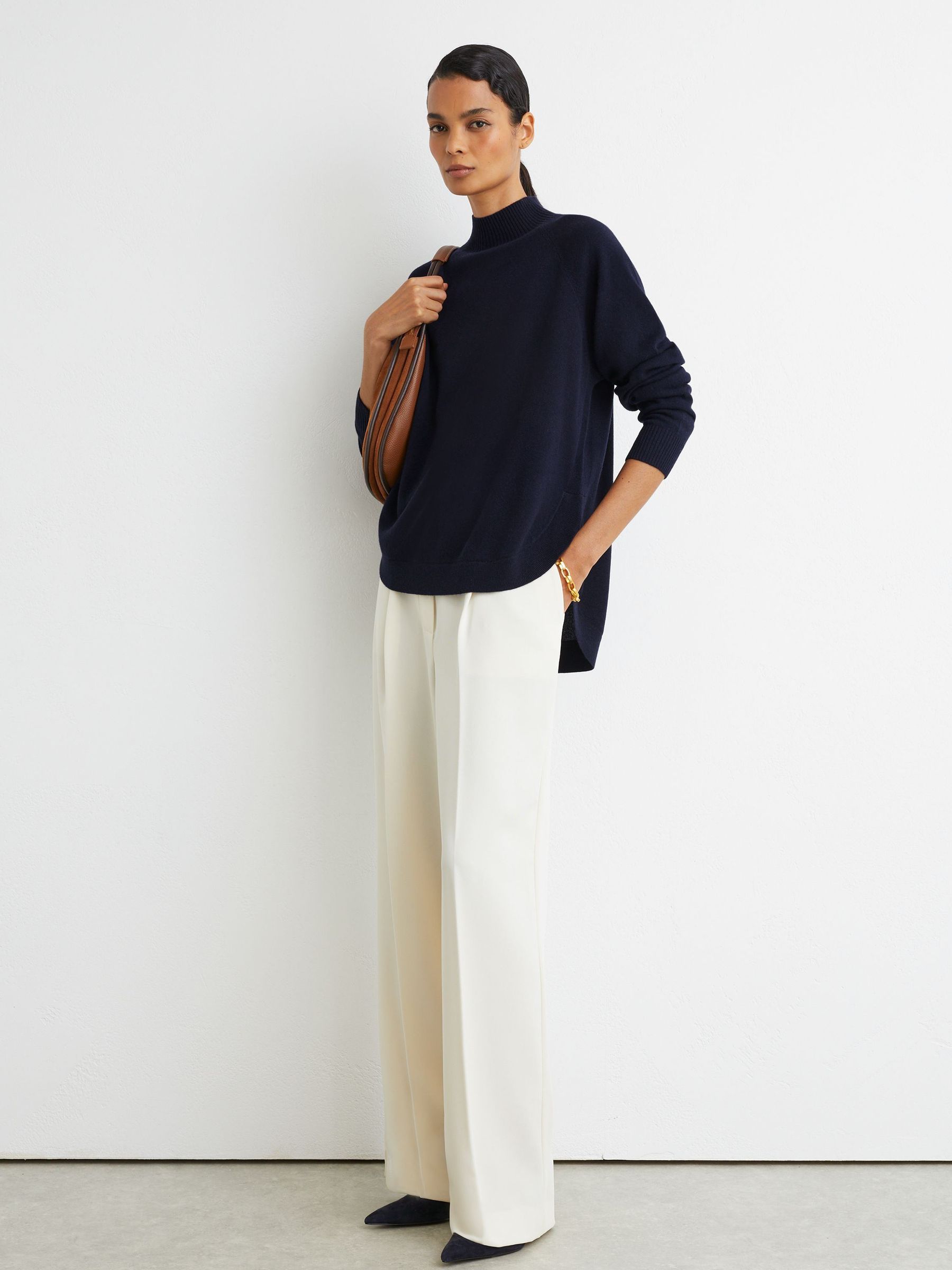Wool-Blend Funnel-Neck Jumper with Cashmere in Navy - Image 3 of 8