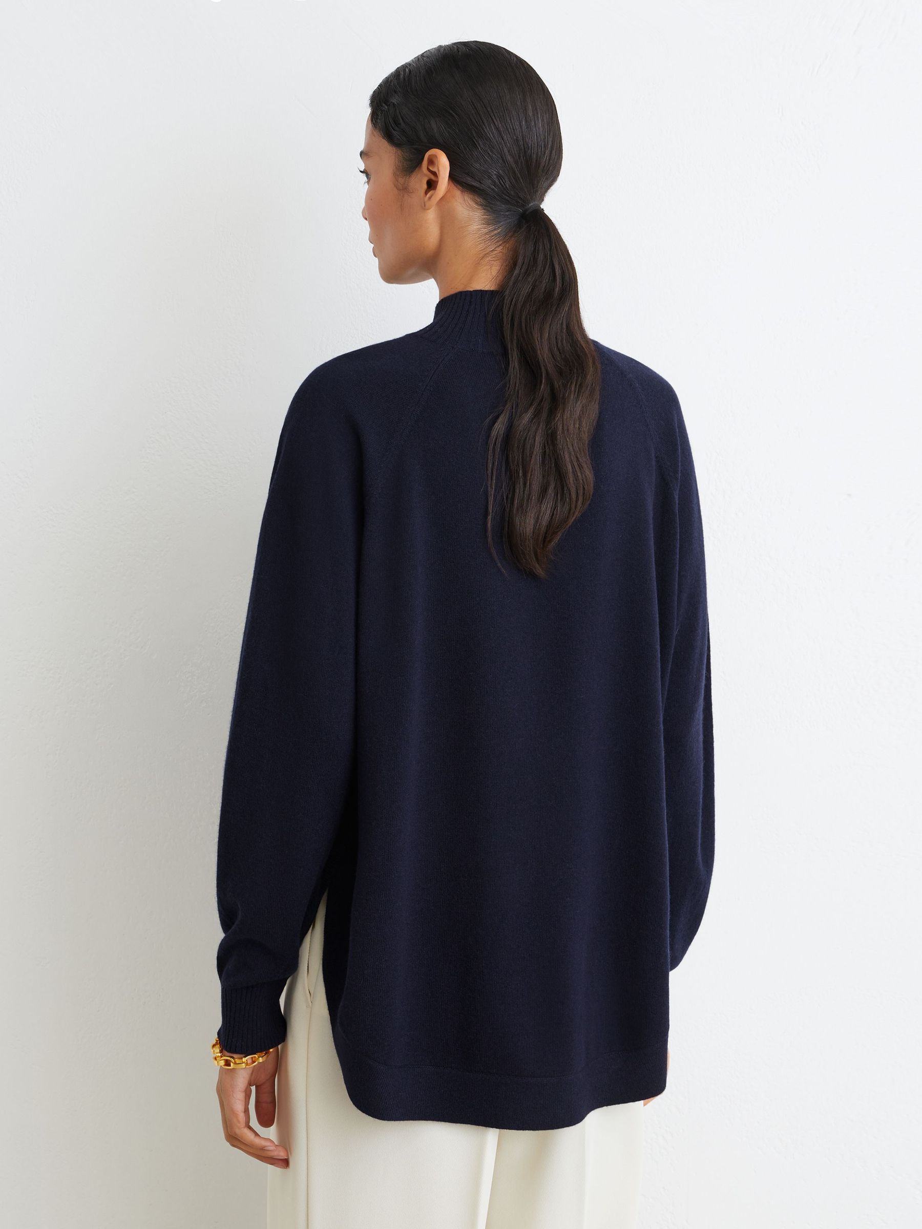Wool-Blend Funnel-Neck Jumper with Cashmere in Navy - Image 5 of 8