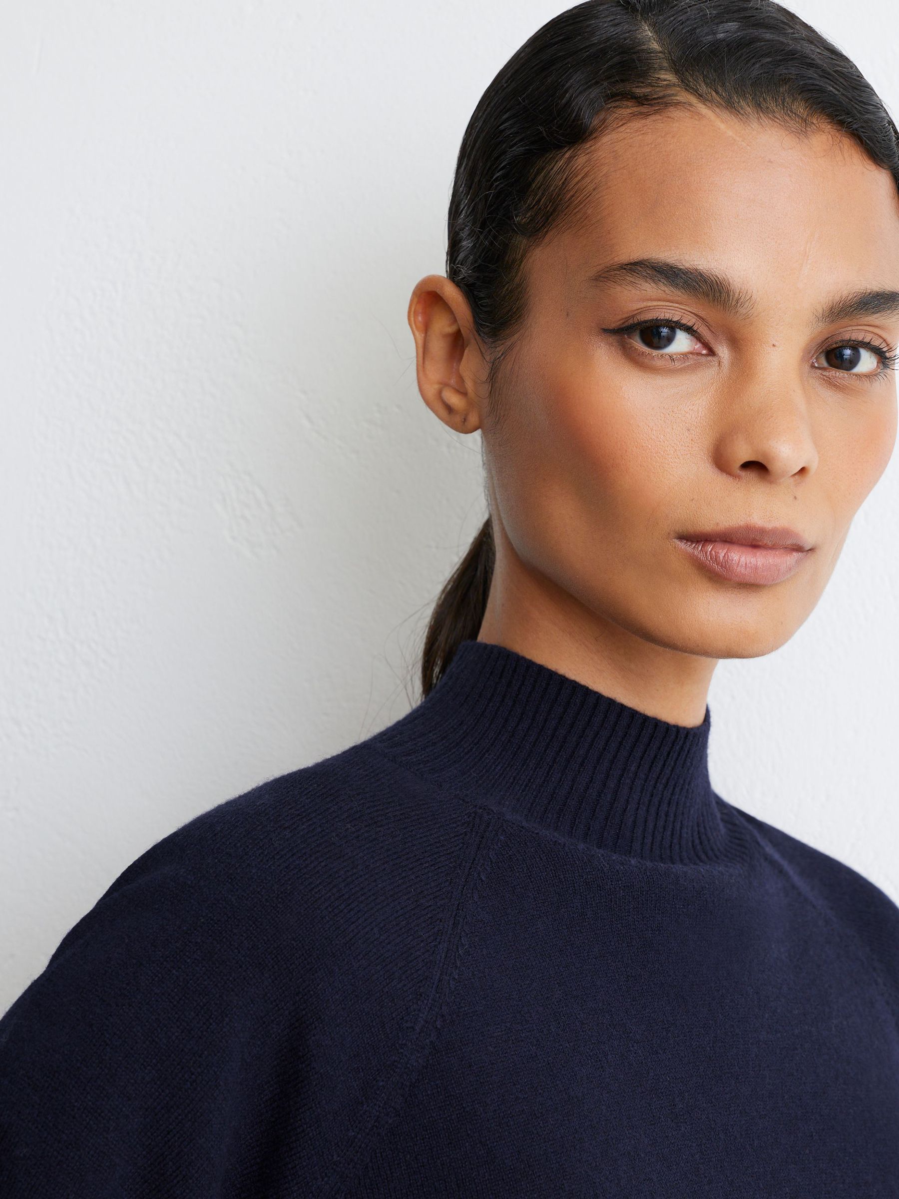 Wool-Blend Funnel-Neck Jumper with Cashmere in Navy - Image 6 of 8