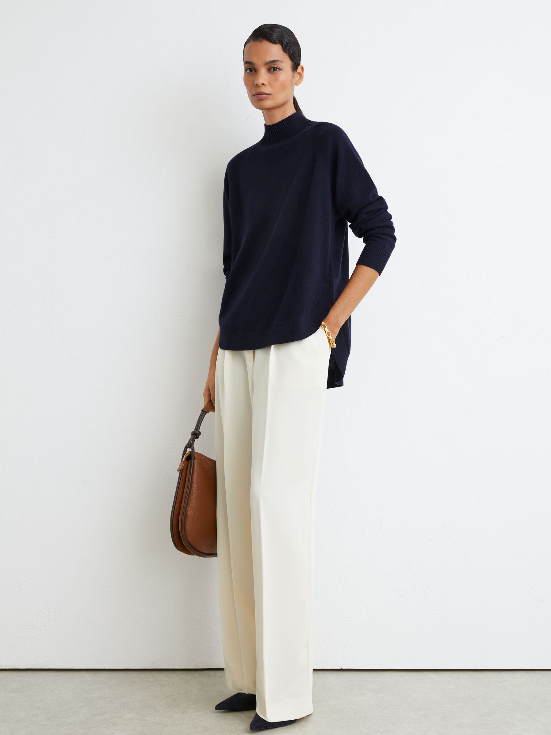 Wool-Blend Funnel-Neck Jumper with Cashmere in Navy - Image 7 of 8
