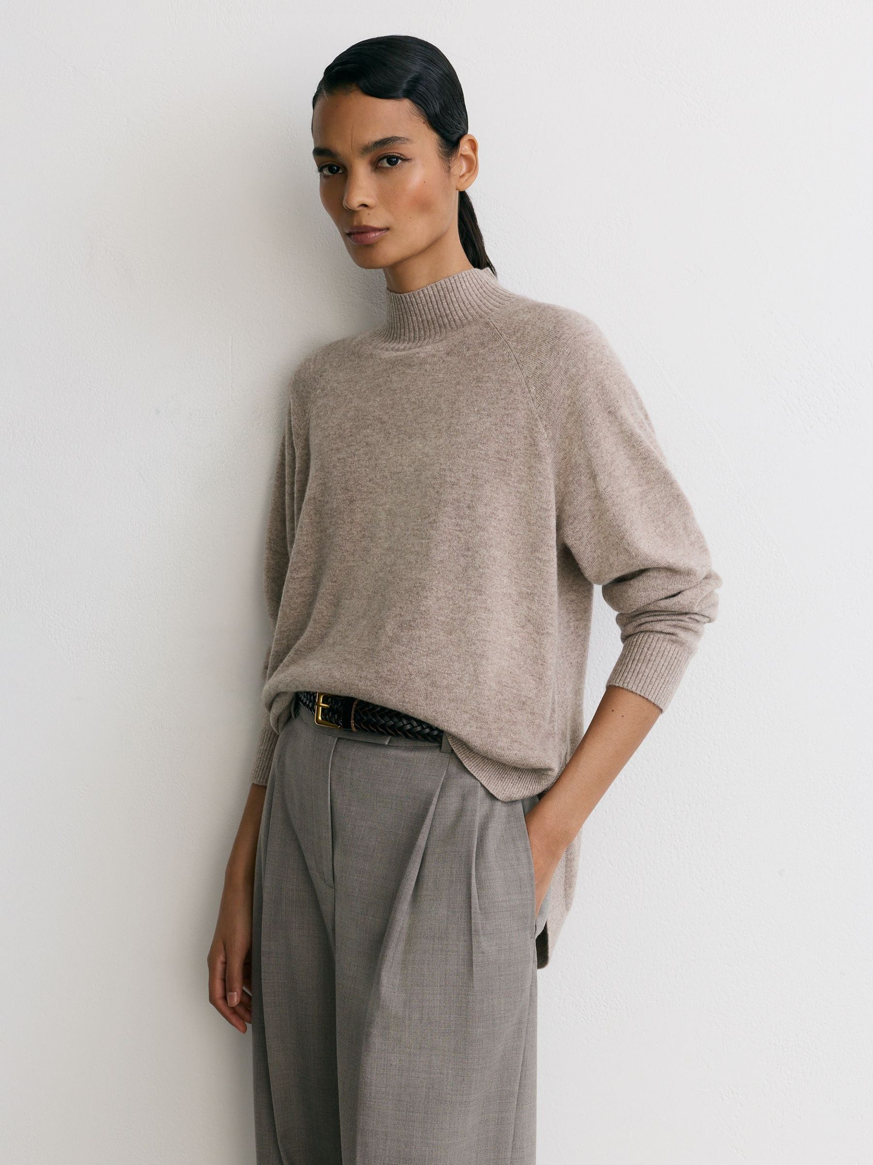 Wool-Blend Funnel-Neck Jumper with Cashmere in Neutral - Image 1 of 5