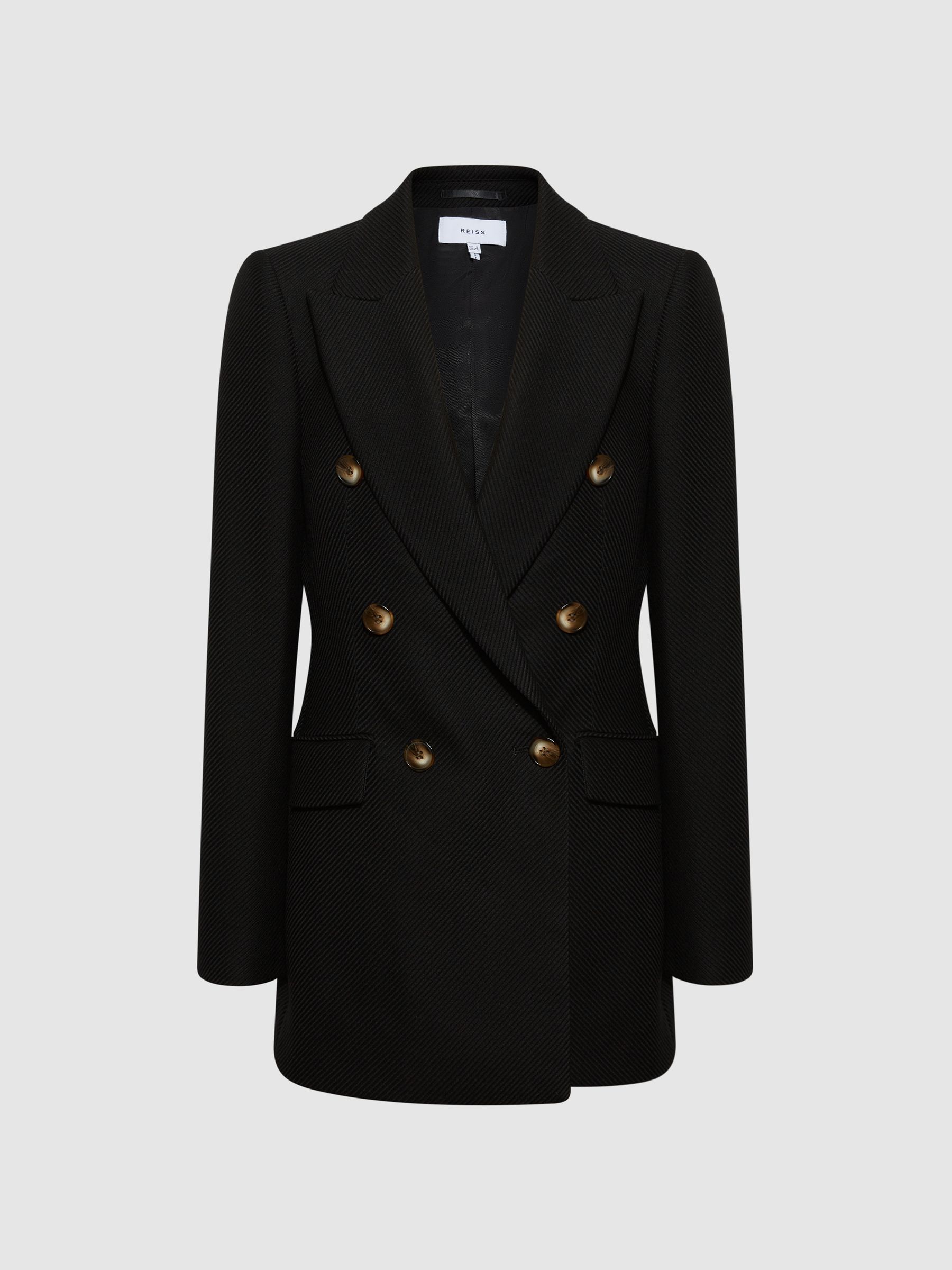 Double Breasted Twill Blazer in Black - Image 2 of 11
