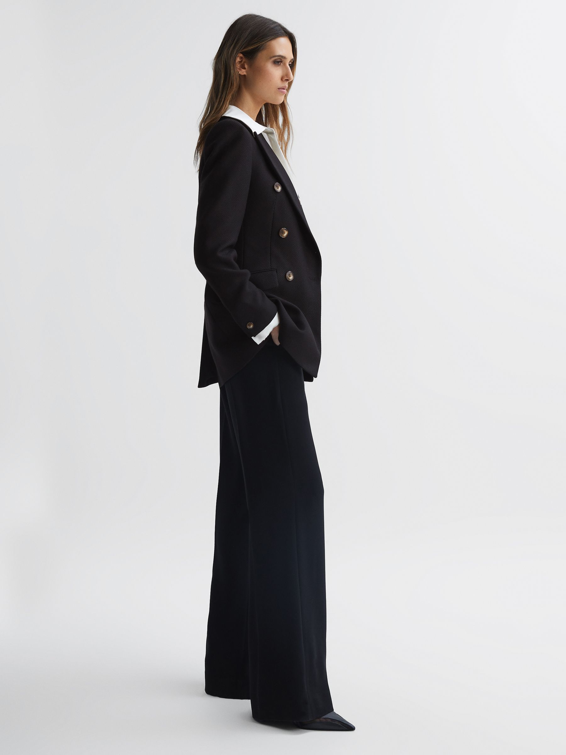 Double Breasted Twill Blazer in Black - Image 3 of 11