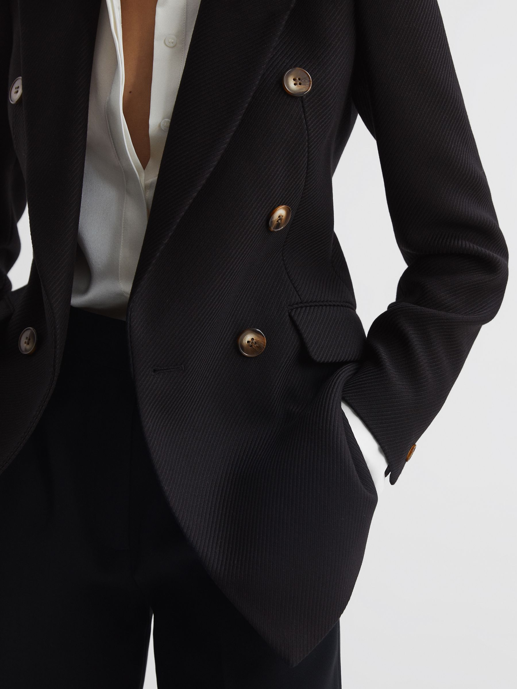 Double Breasted Twill Blazer in Black - Image 4 of 11
