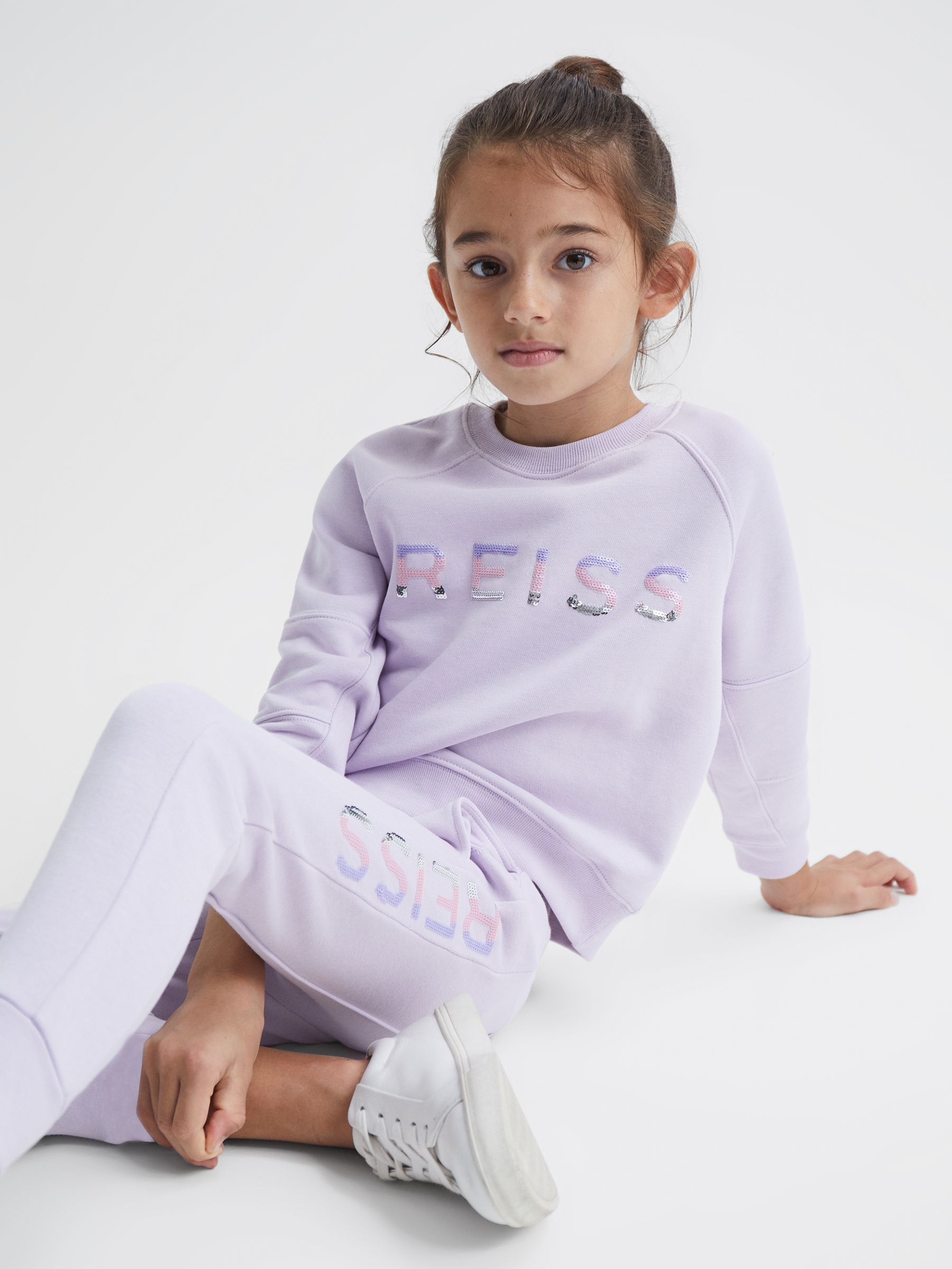 Junior Sequin Crew Neck Jumper in Lilac - Image 1 of 7