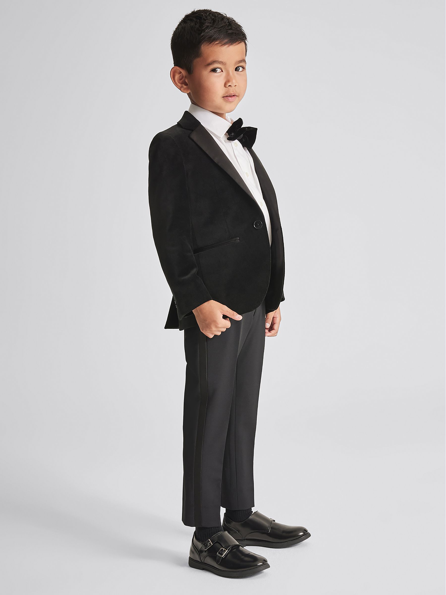 9-12 yrs Single Breasted Velvet Blazer in Black - Image 1 of 7 9-12 yrs Single Breasted Velvet Blazer in Black - Image 1 of 7