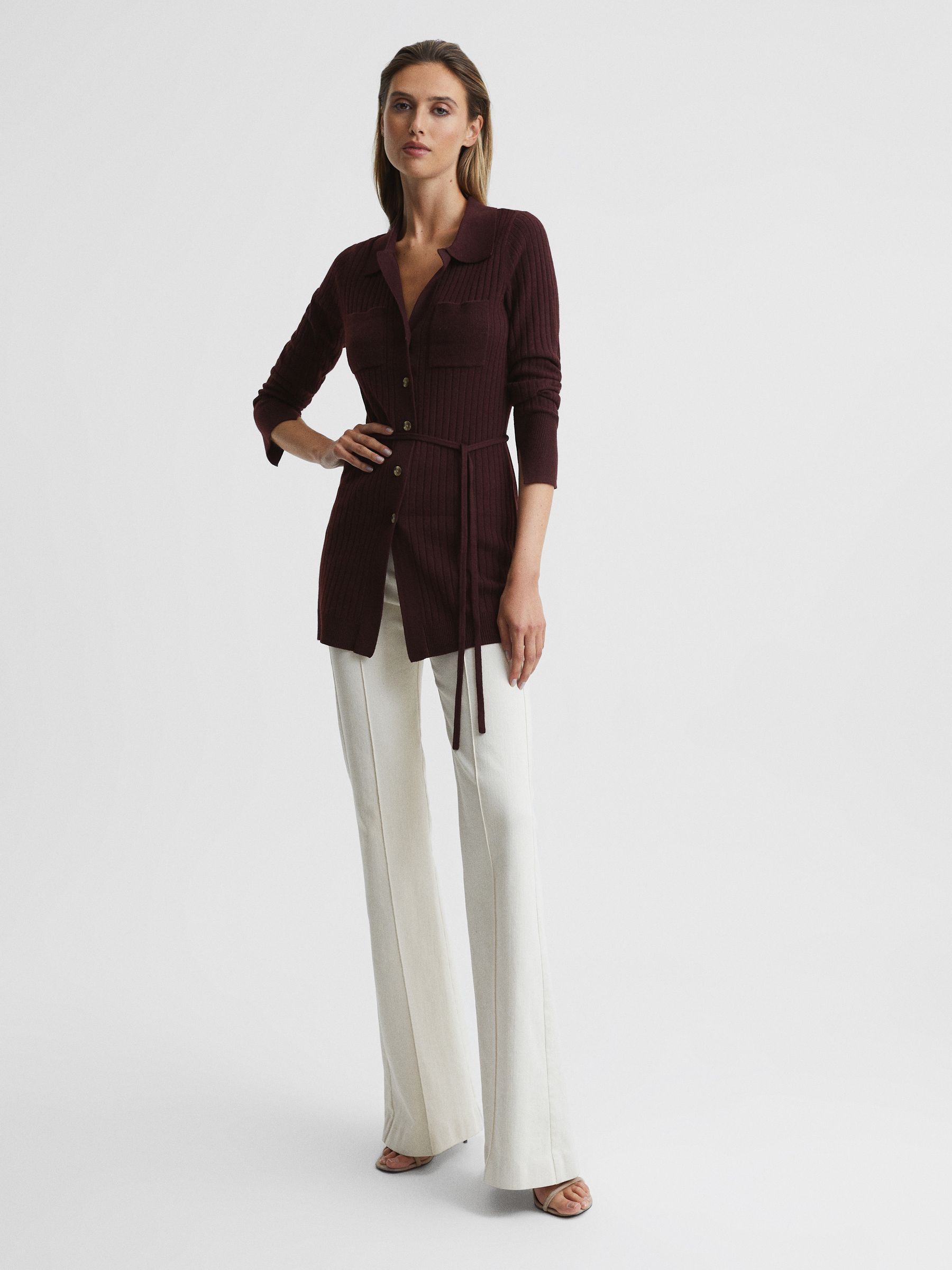 Cashmere Blend Cardigan in Burgundy - Image 3 of 6