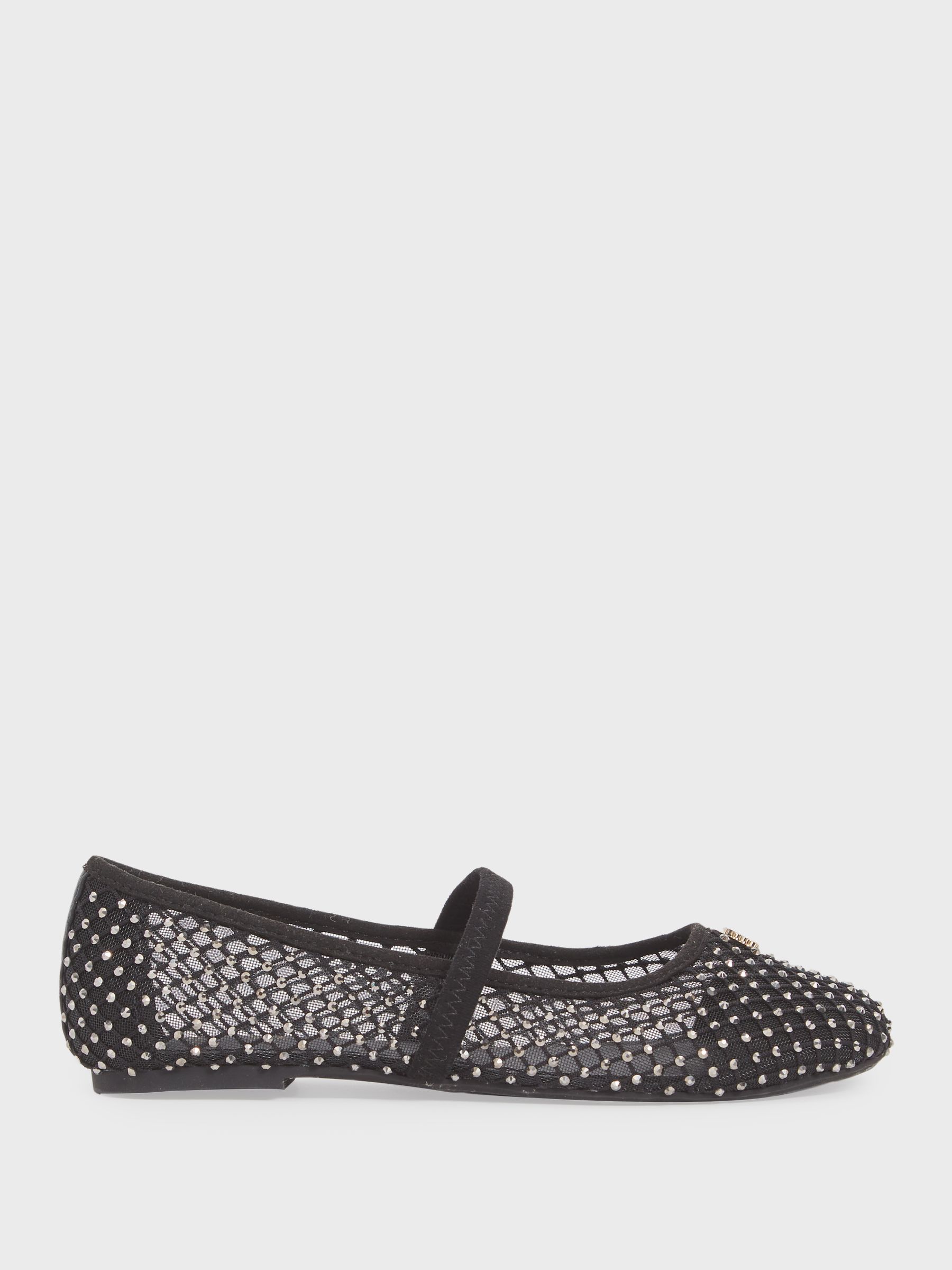Crystal Detail Mesh Ballet Flats in Black - Image 2 of 6