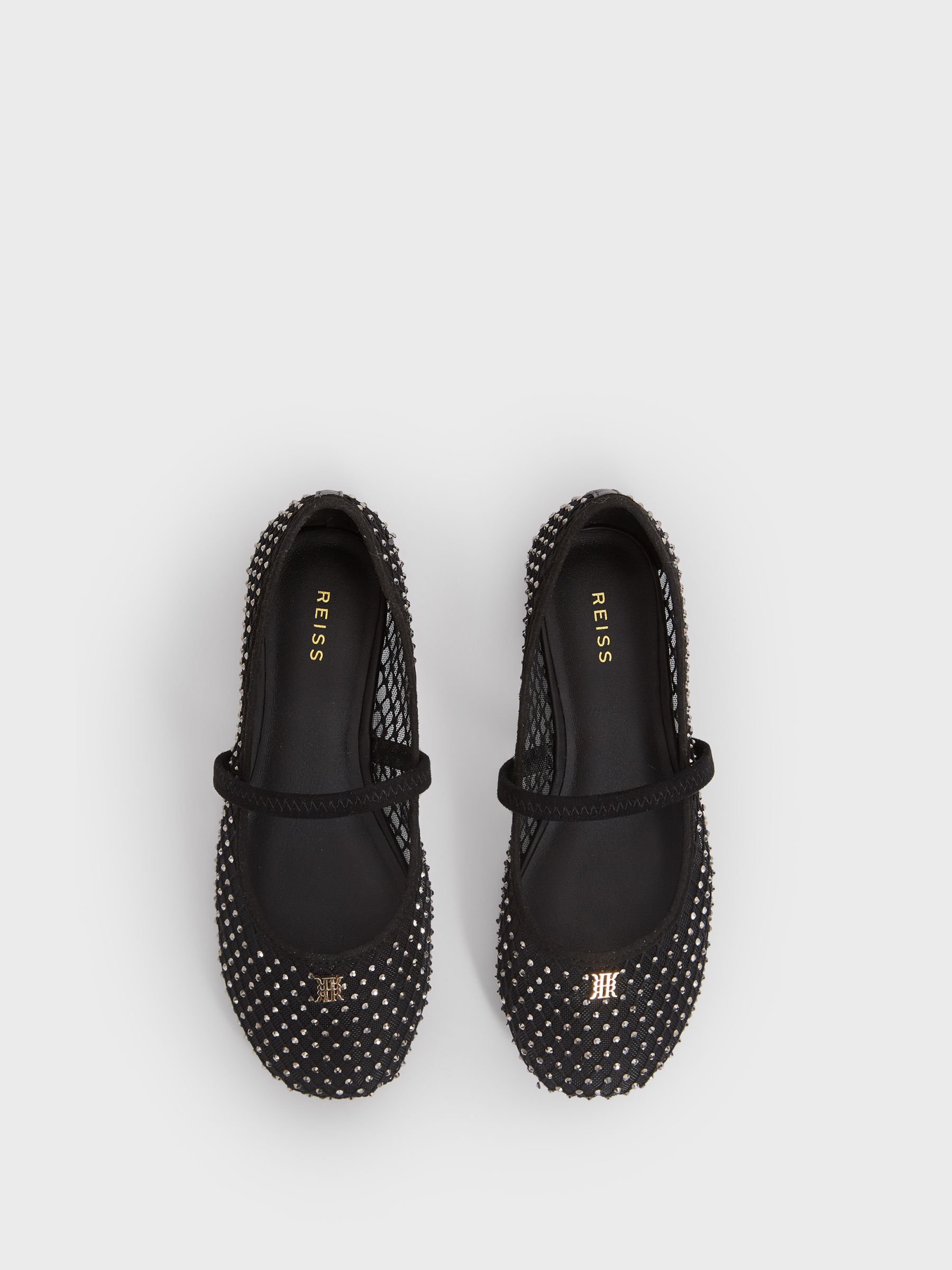 Crystal Detail Mesh Ballet Flats in Black - Image 4 of 6