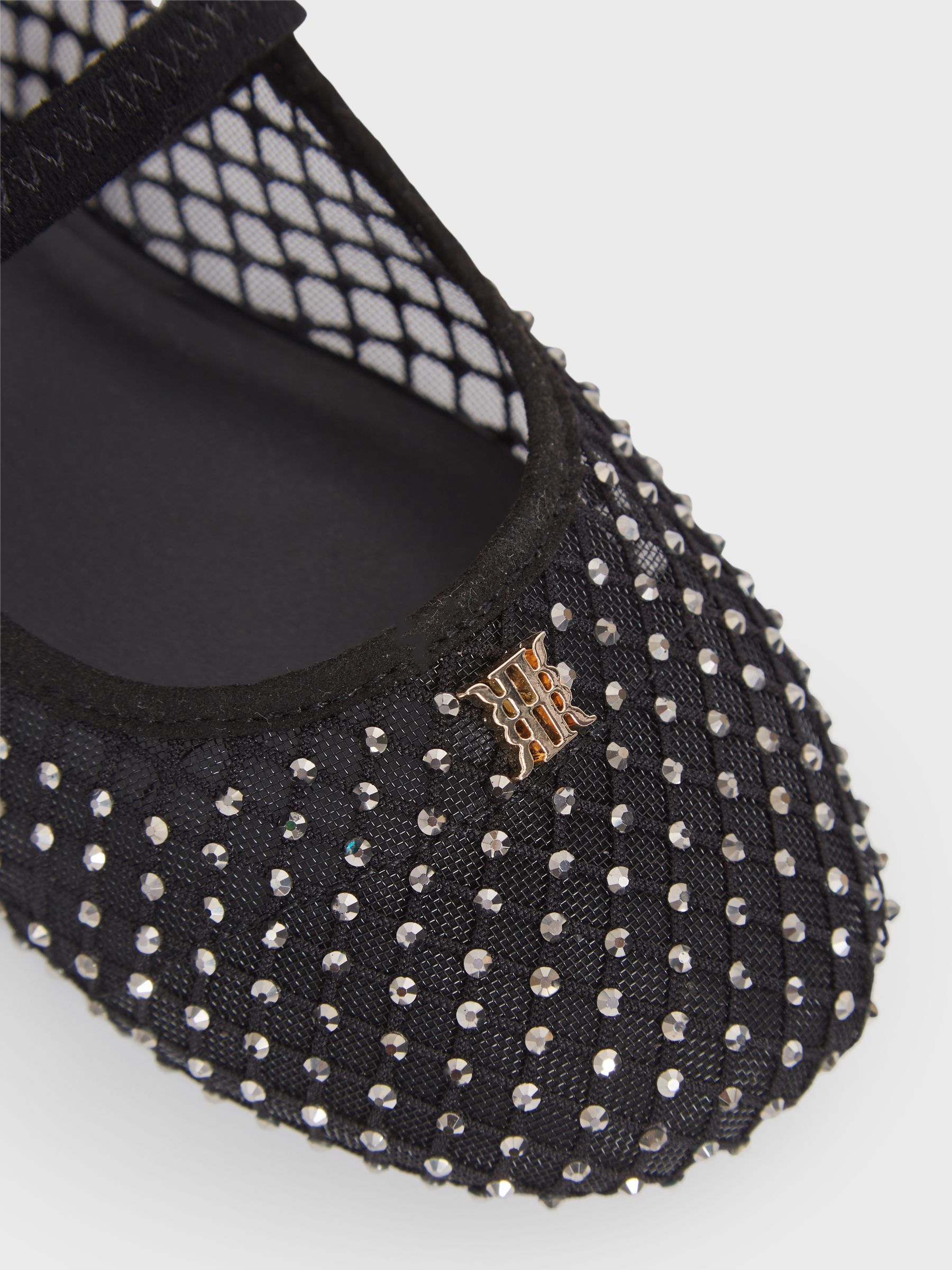 Crystal Detail Mesh Ballet Flats in Black - Image 5 of 6