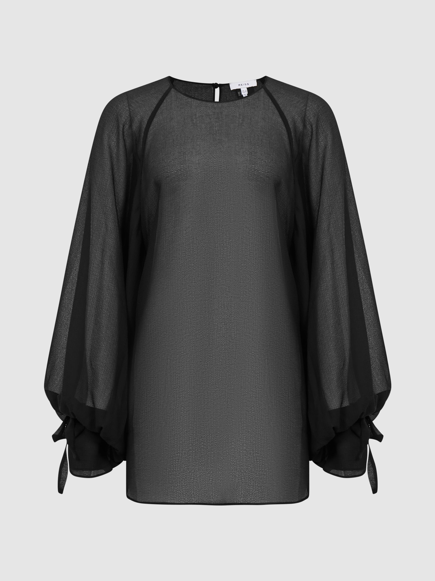 Blouson Sleeve Sheer Blouse in Black - Image 2 of 7 Blouson Sleeve Sheer Blouse in Black - Image 2 of 7