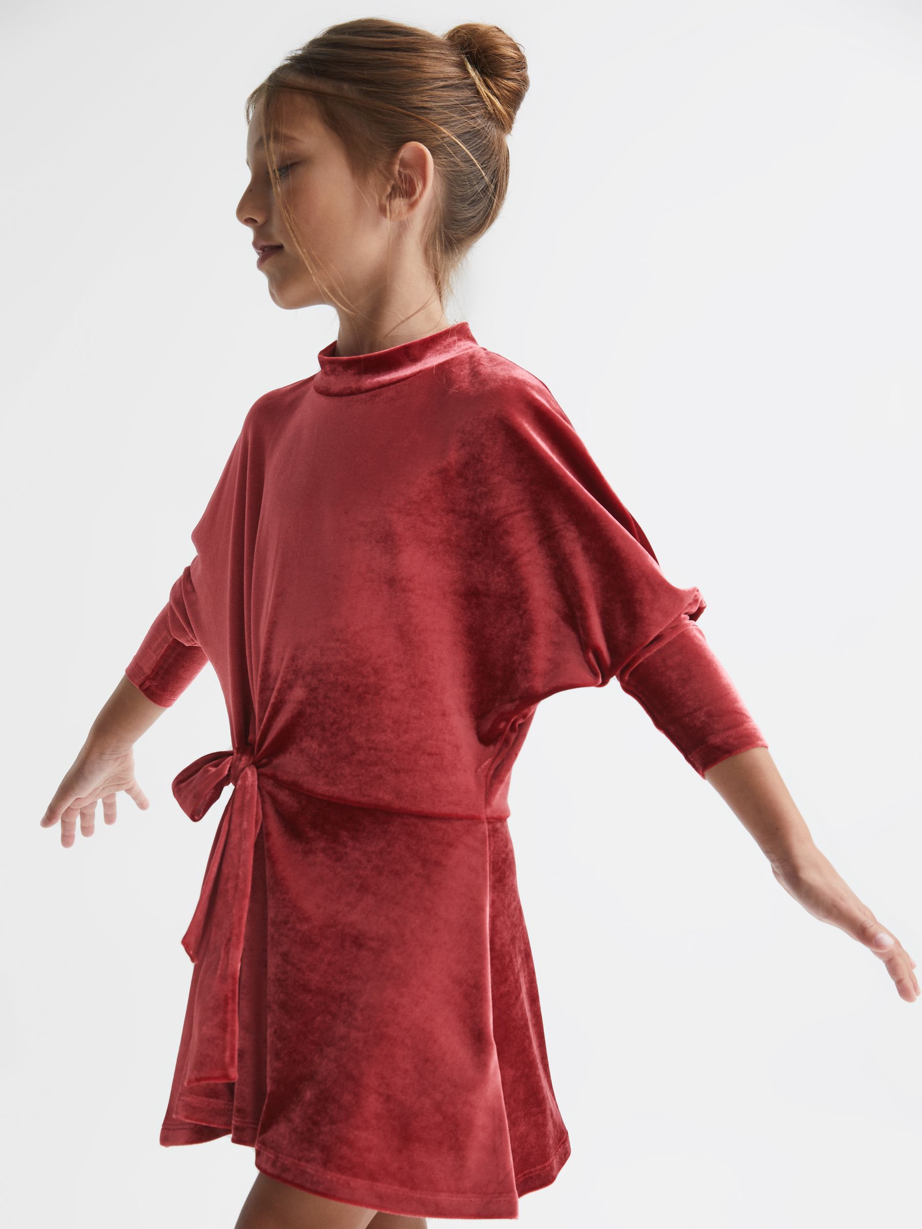 Senior Velvet Tie Side Dress in Pink - Image 6 of 7