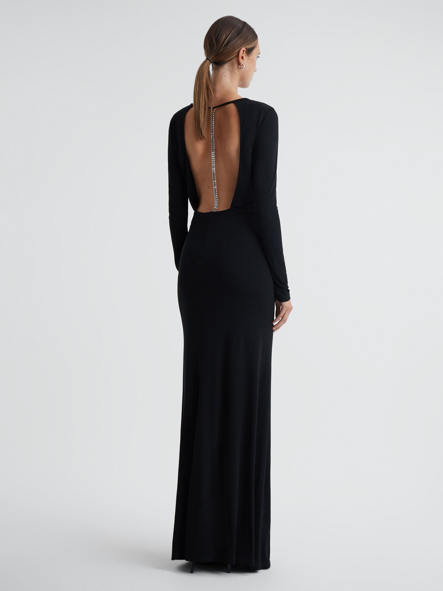 Diamanté Bodycon Maxi Dress in Black - Image 1 of 4