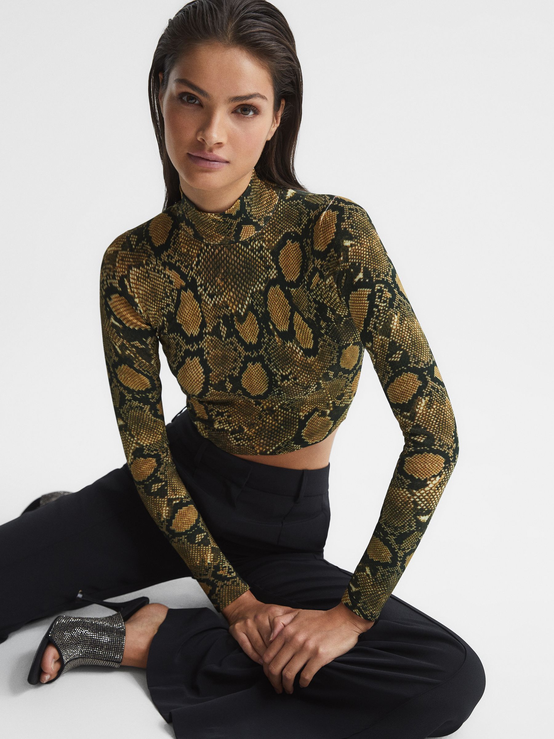 Snake Print Knitted Top in Multi - image 2