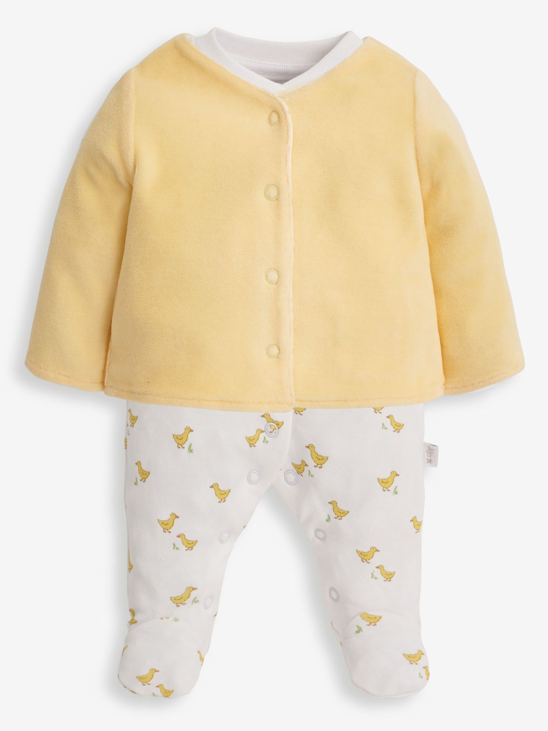 Yellow Duck 2-Piece Baby Sleepsuit & Velour Jacket Set - Image 1 of 6