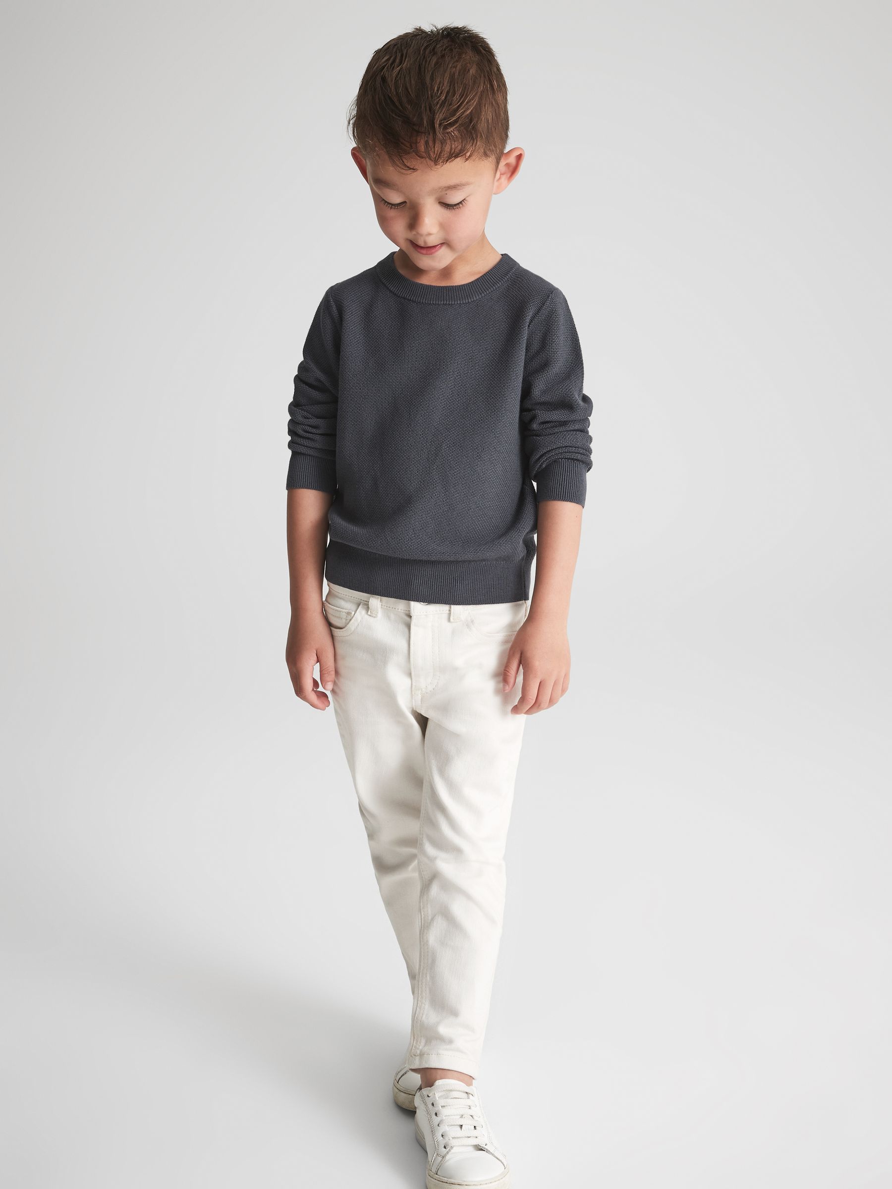 Senior Stitch Interest Crew Neck Jumper in Airforce Blue - Image 3 of 7