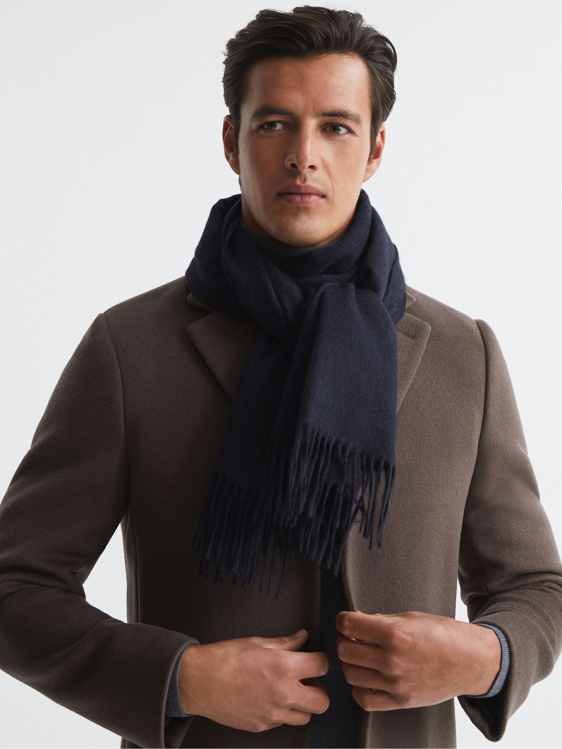Wool and Cashmere Scarf in Navy - Image 2 of 4