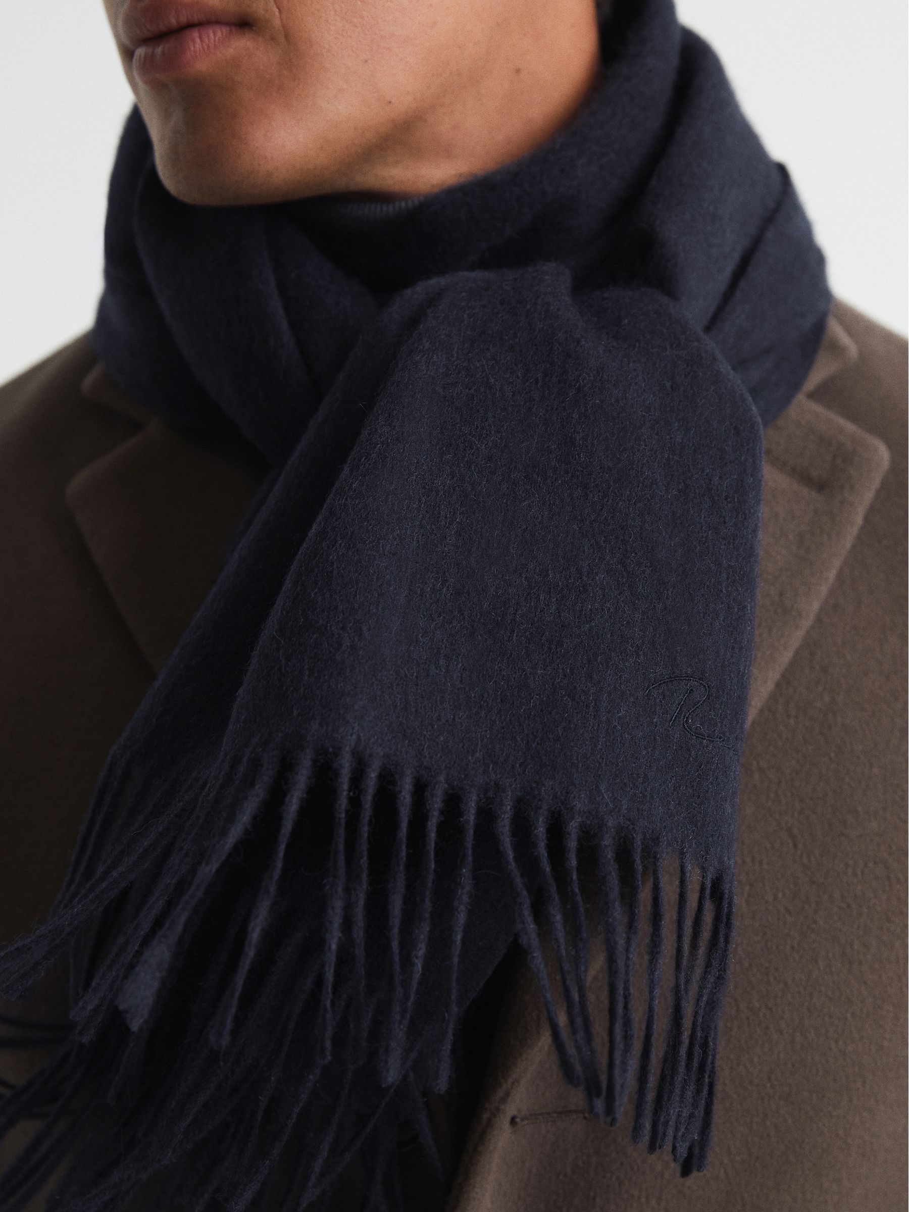 Wool and Cashmere Scarf in Navy - Image 3 of 4