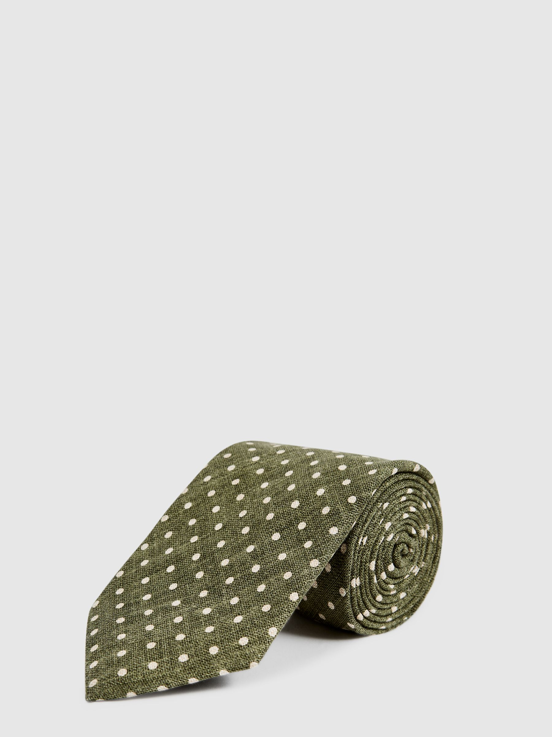 Silk Polka Dot Tie in Green - Image 1 of 5