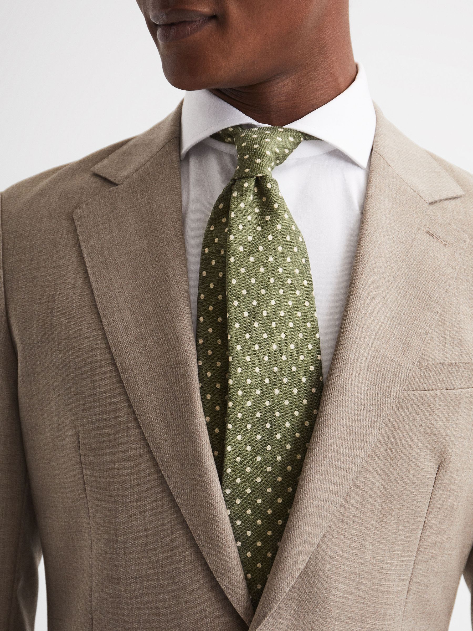 Silk Polka Dot Tie in Green - Image 3 of 5