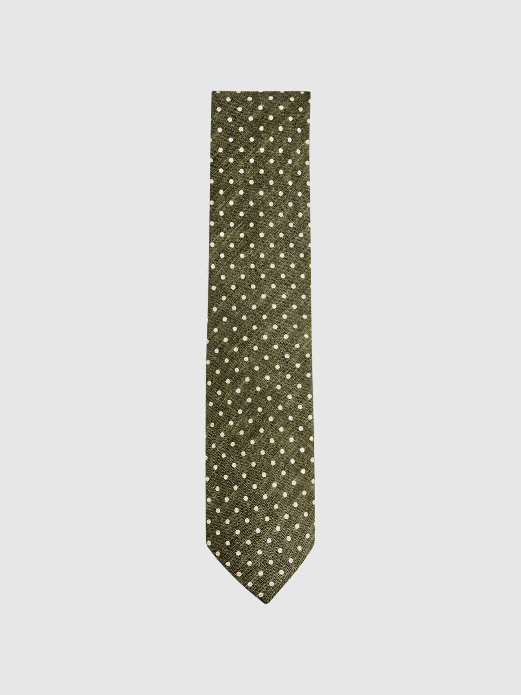 Silk Polka Dot Tie in Green - Image 4 of 5