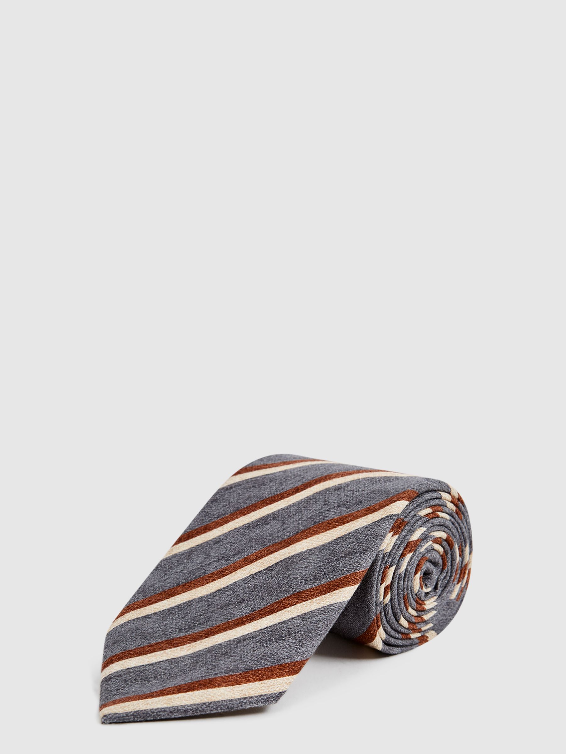 Silk Striped Tie in Airforce Blue - Image 1 of 5 Silk Striped Tie in Airforce Blue - Image 1 of 5