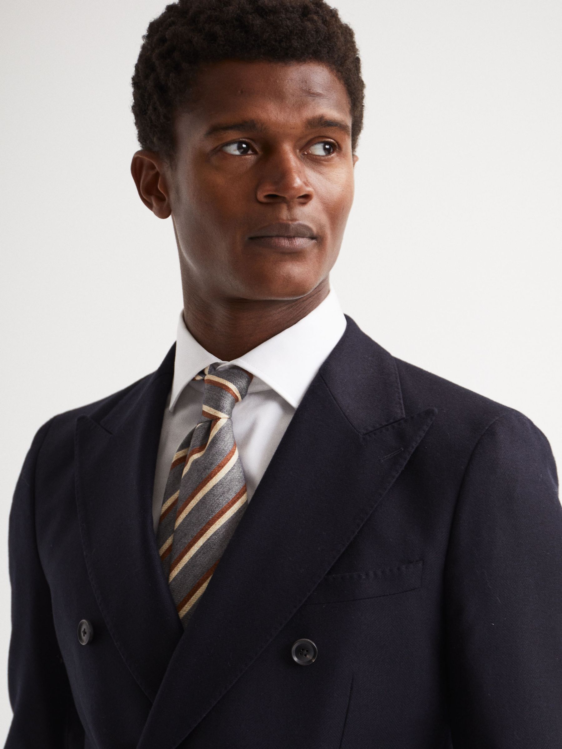 Silk Striped Tie in Airforce Blue - Image 2 of 5