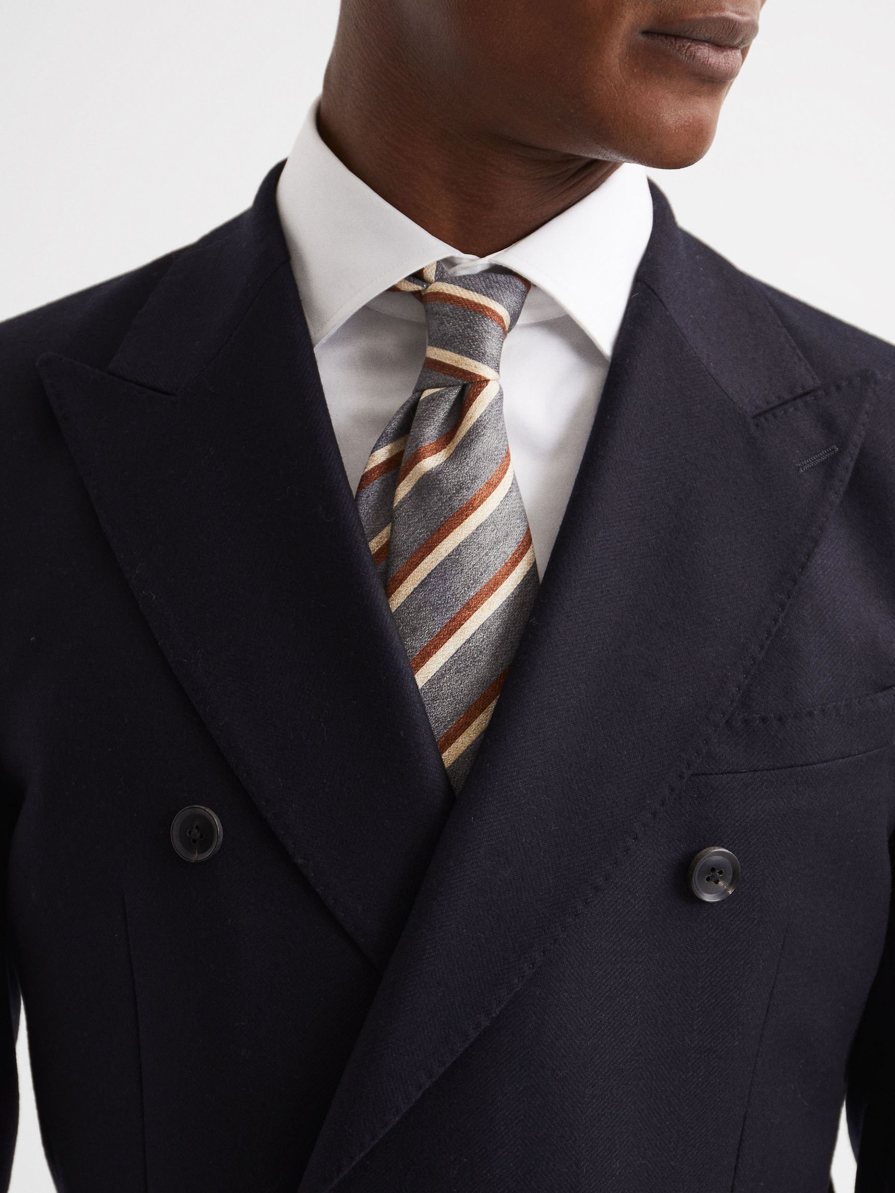 Silk Striped Tie in Airforce Blue - Image 3 of 5
