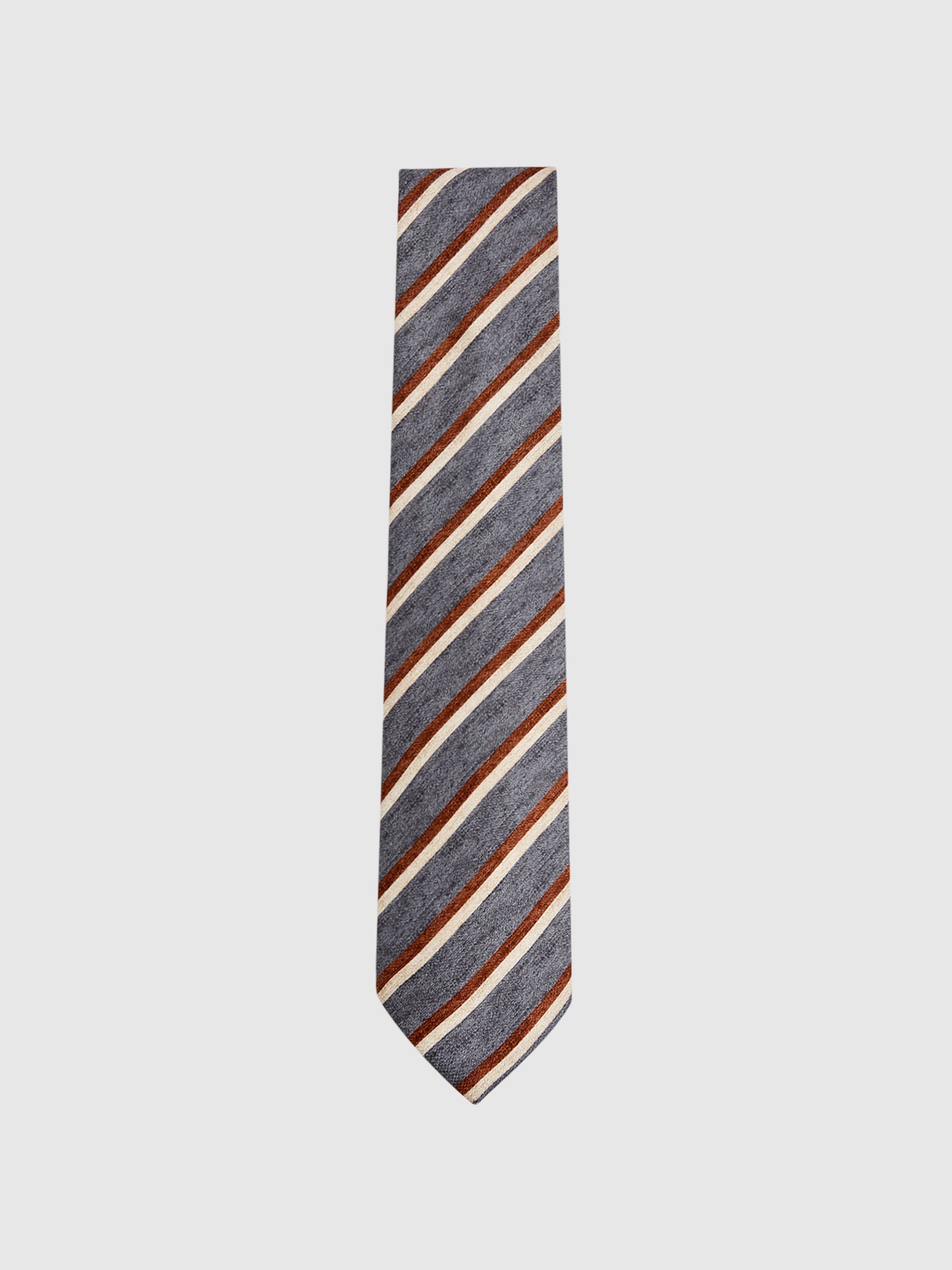 Silk Striped Tie in Airforce Blue - Image 4 of 5