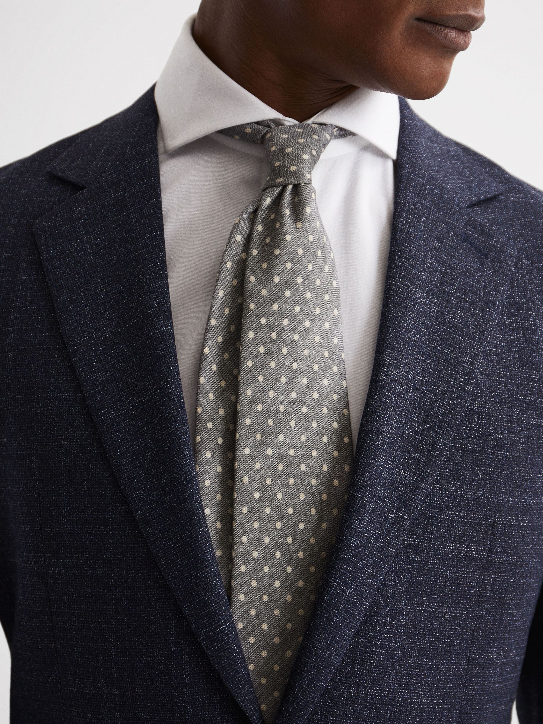 Silk Polka Dot Tie in Grey - Image 3 of 5