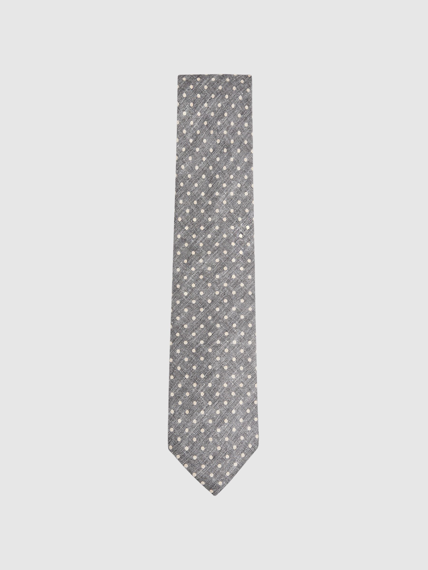 Silk Polka Dot Tie in Grey - Image 4 of 5