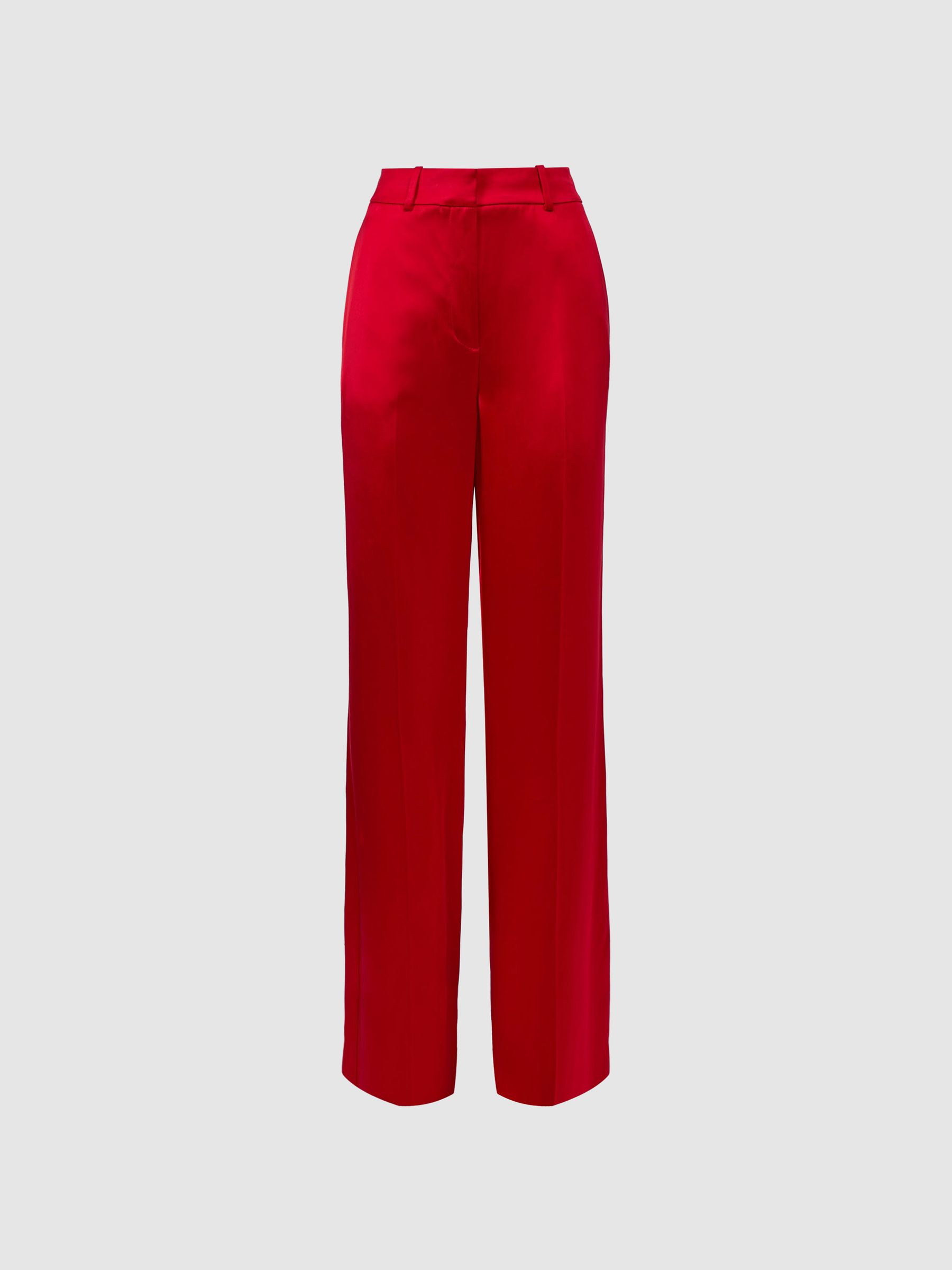 Satin Wide Leg Trousers in Red - Image 2 of 5