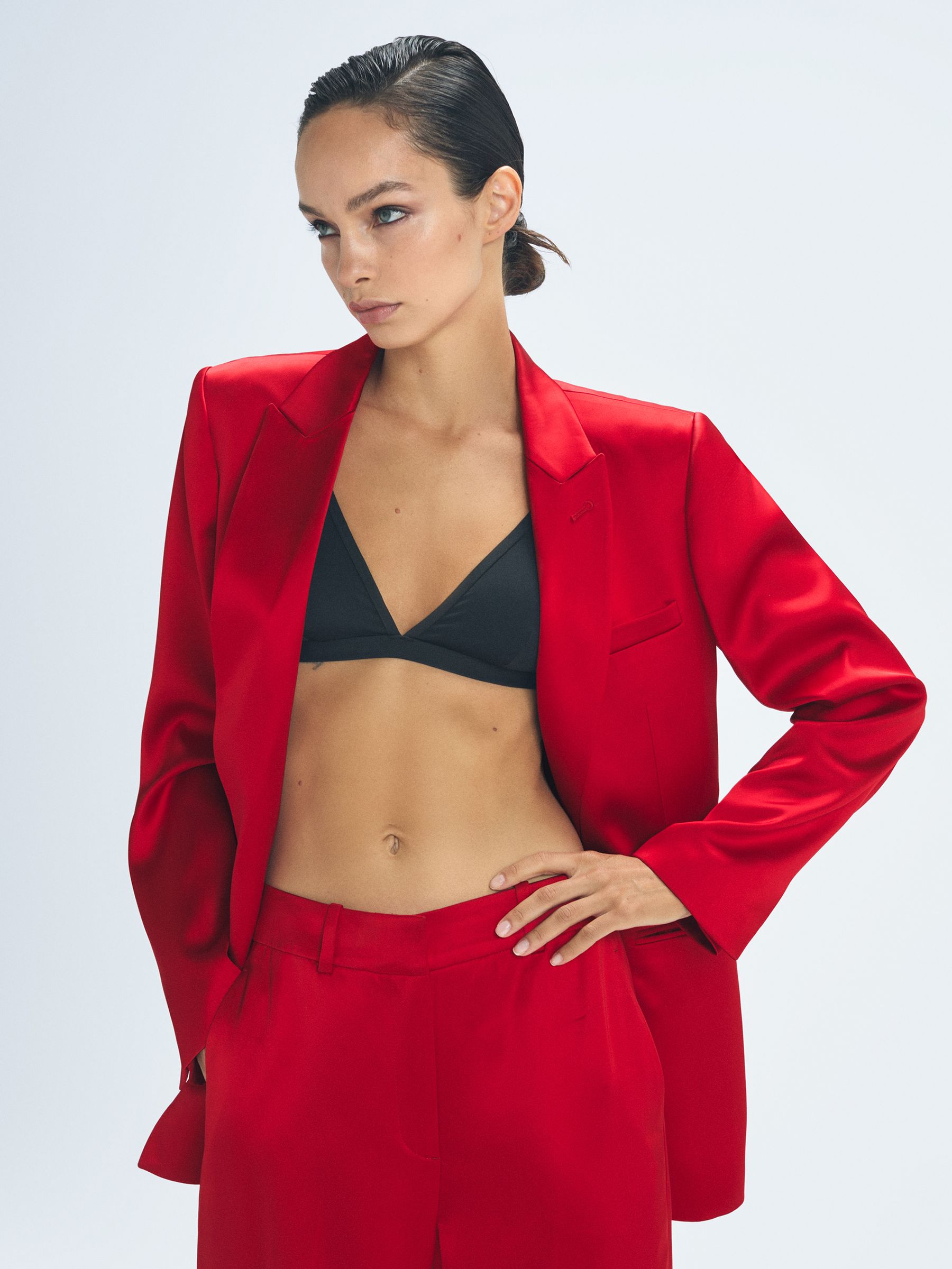 Satin Wide Leg Trousers in Red - Image 3 of 5