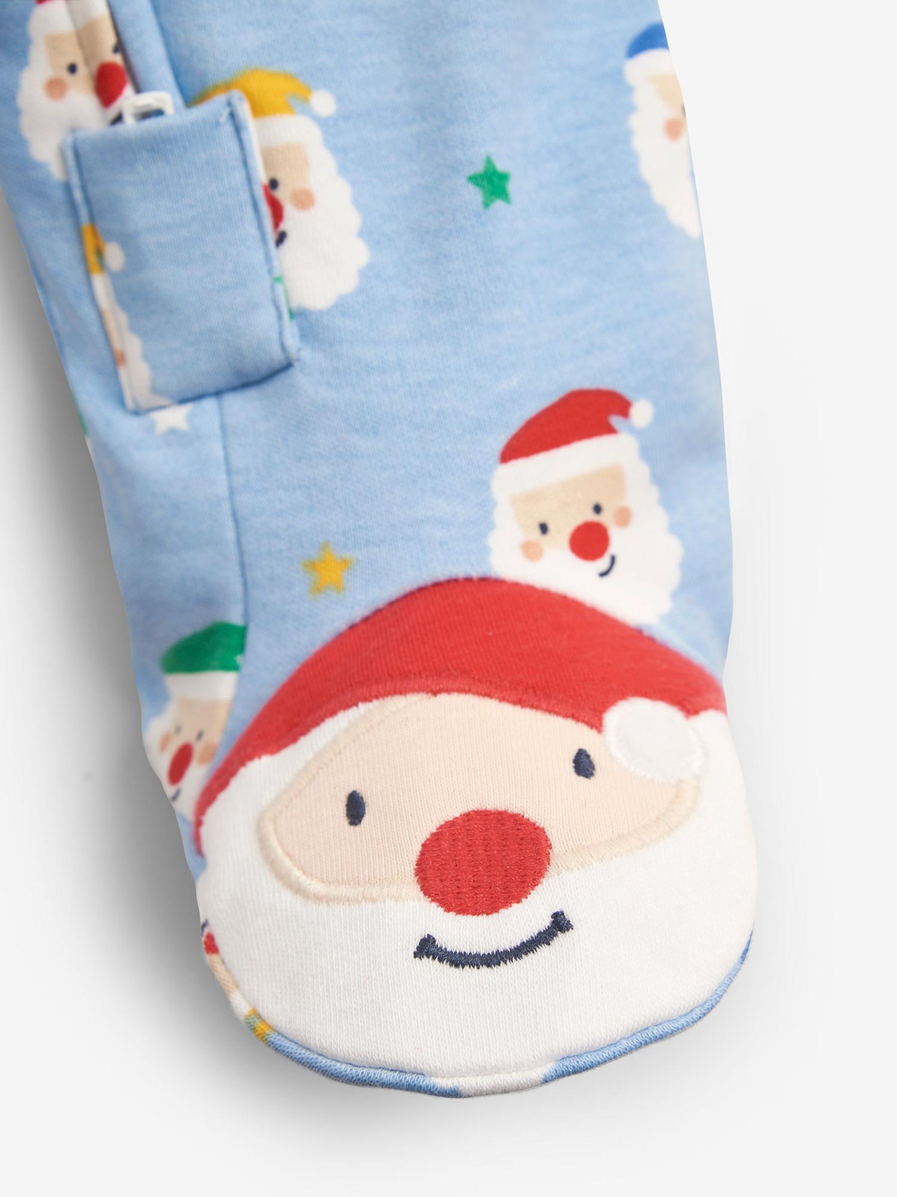Santa Heads Print Zip Sleepsuit in Blue - Image 2 of 4