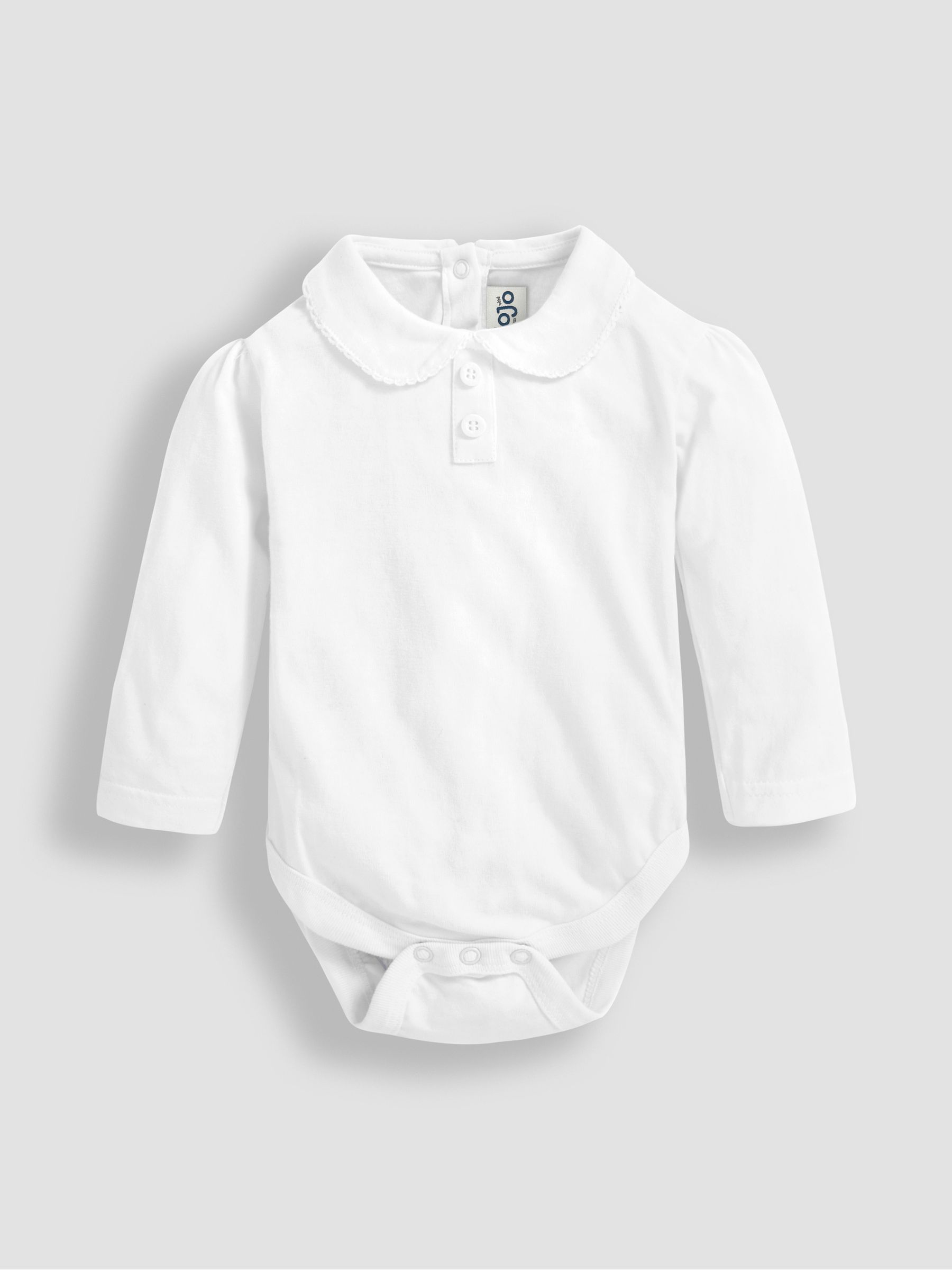 White Plain Long Sleeve Peter Pan Bodysuit - Image 1 of 3
