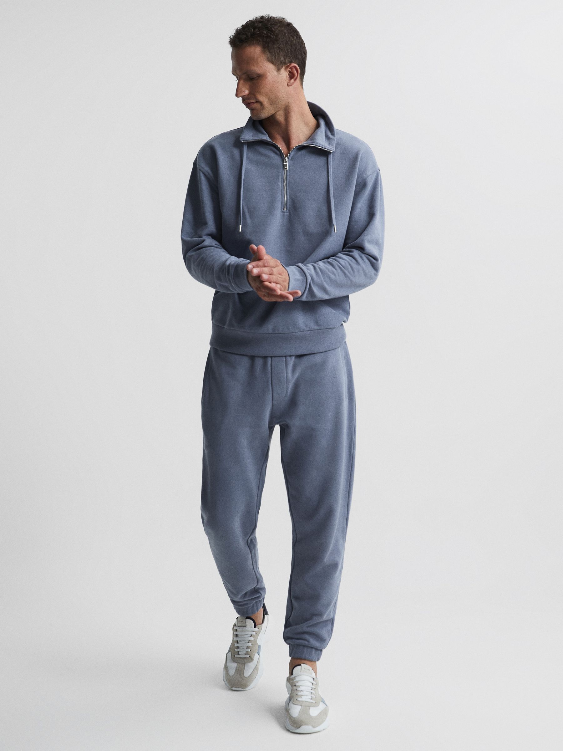 Half Zip Funnel Neck Jersey Sweatshirt in Ashley Blue - Image 3 of 5