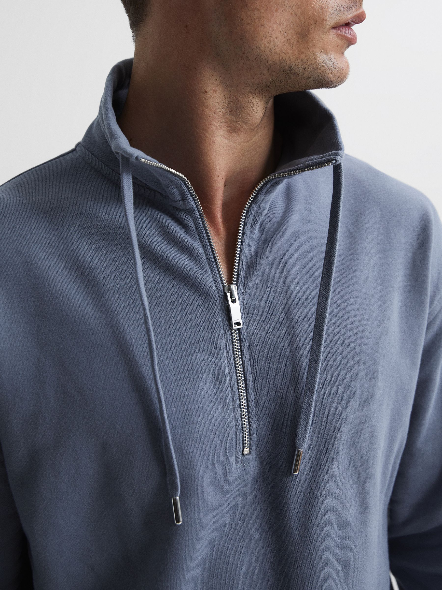 Half Zip Funnel Neck Jersey Sweatshirt in Ashley Blue - Image 4 of 5