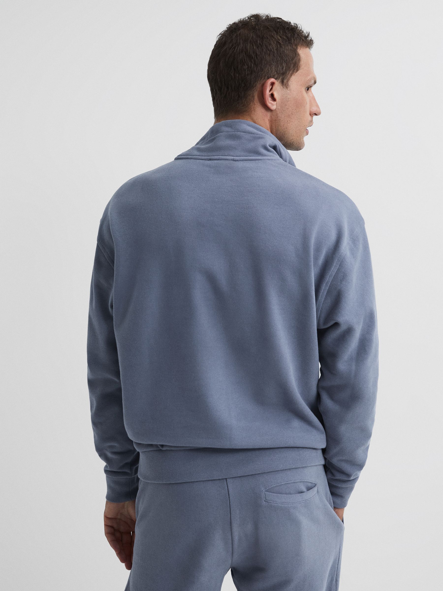 Half Zip Funnel Neck Jersey Sweatshirt in Ashley Blue - Image 5 of 5