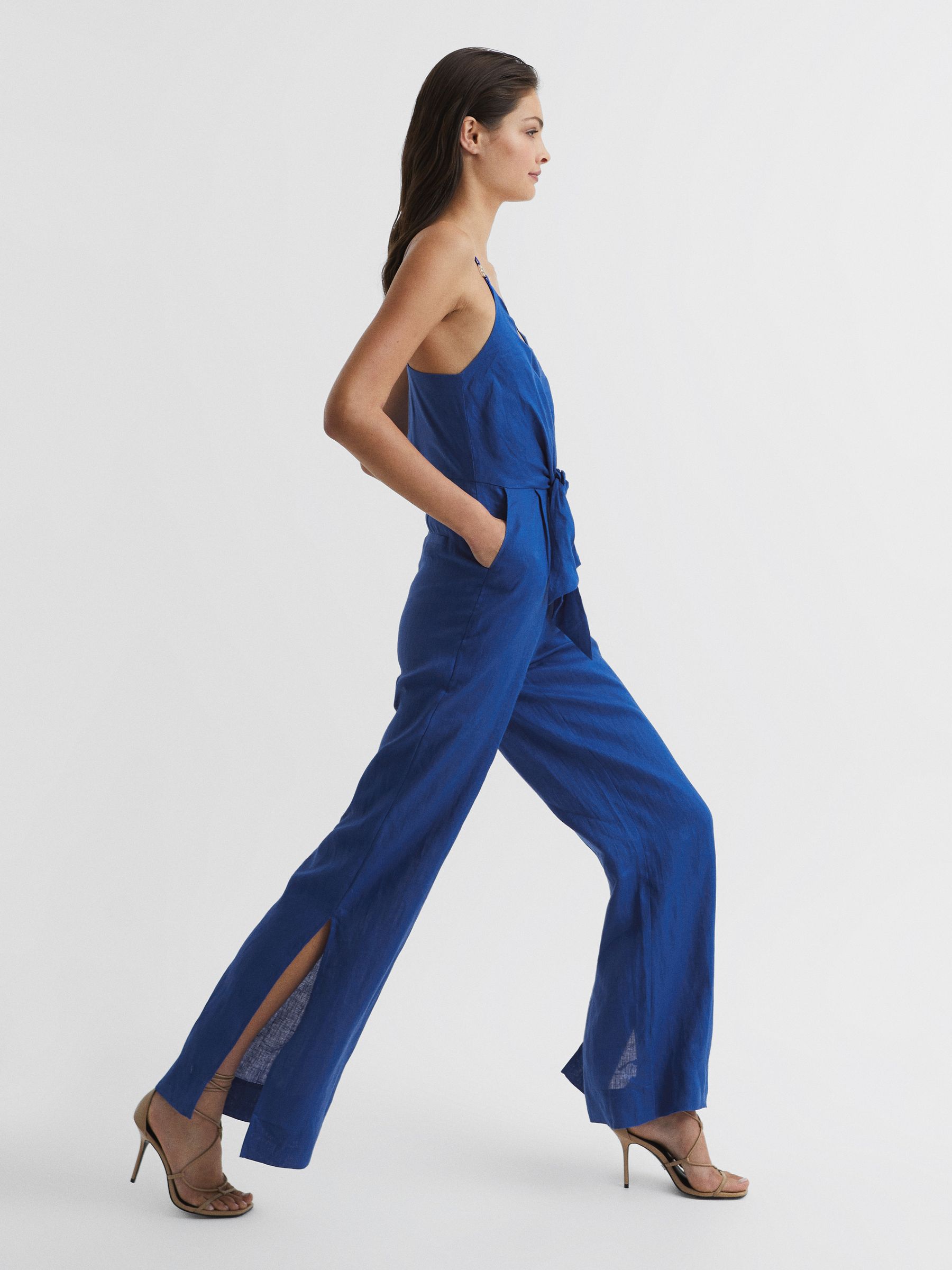 Linen Jumpsuit in Bright Blue - Image 6 of 7