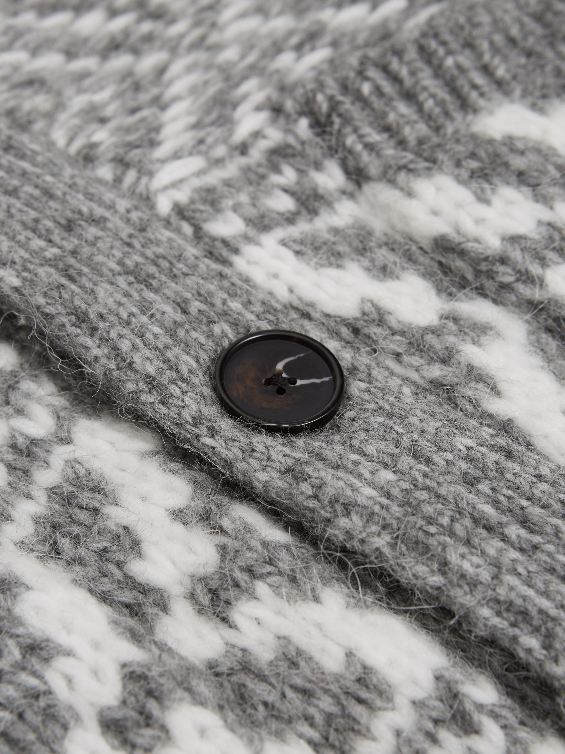 Senior Shawl Collar Fairisle Pattern Cardigan in Grey Melange/Ecru - Image 7 of 7