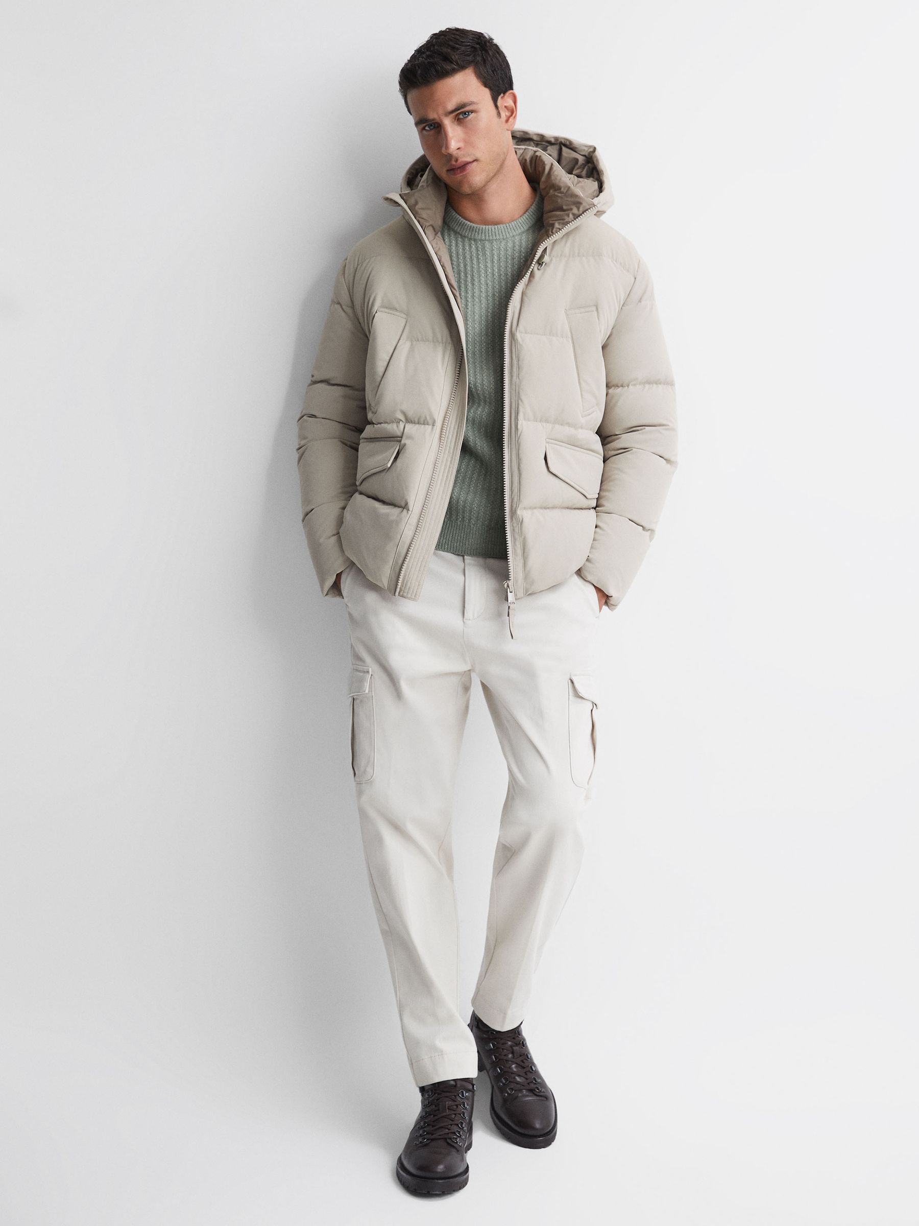 Wool-Cotton Textured Crew Neck Jumper in Sage - Image 3 of 5