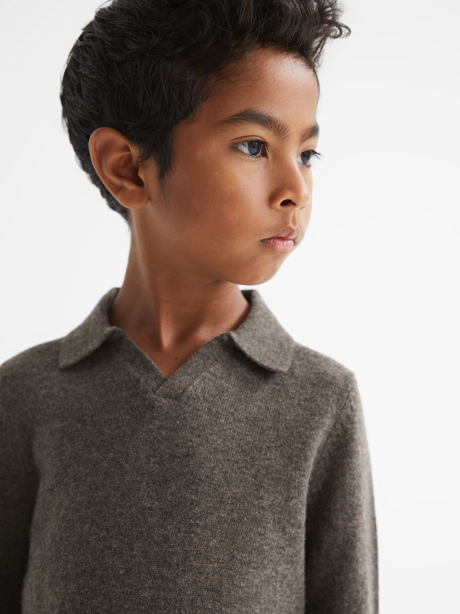 Senior Wool-Cashmere Blend Open Collar Polo in Mouse Melange - Image 3 of 6