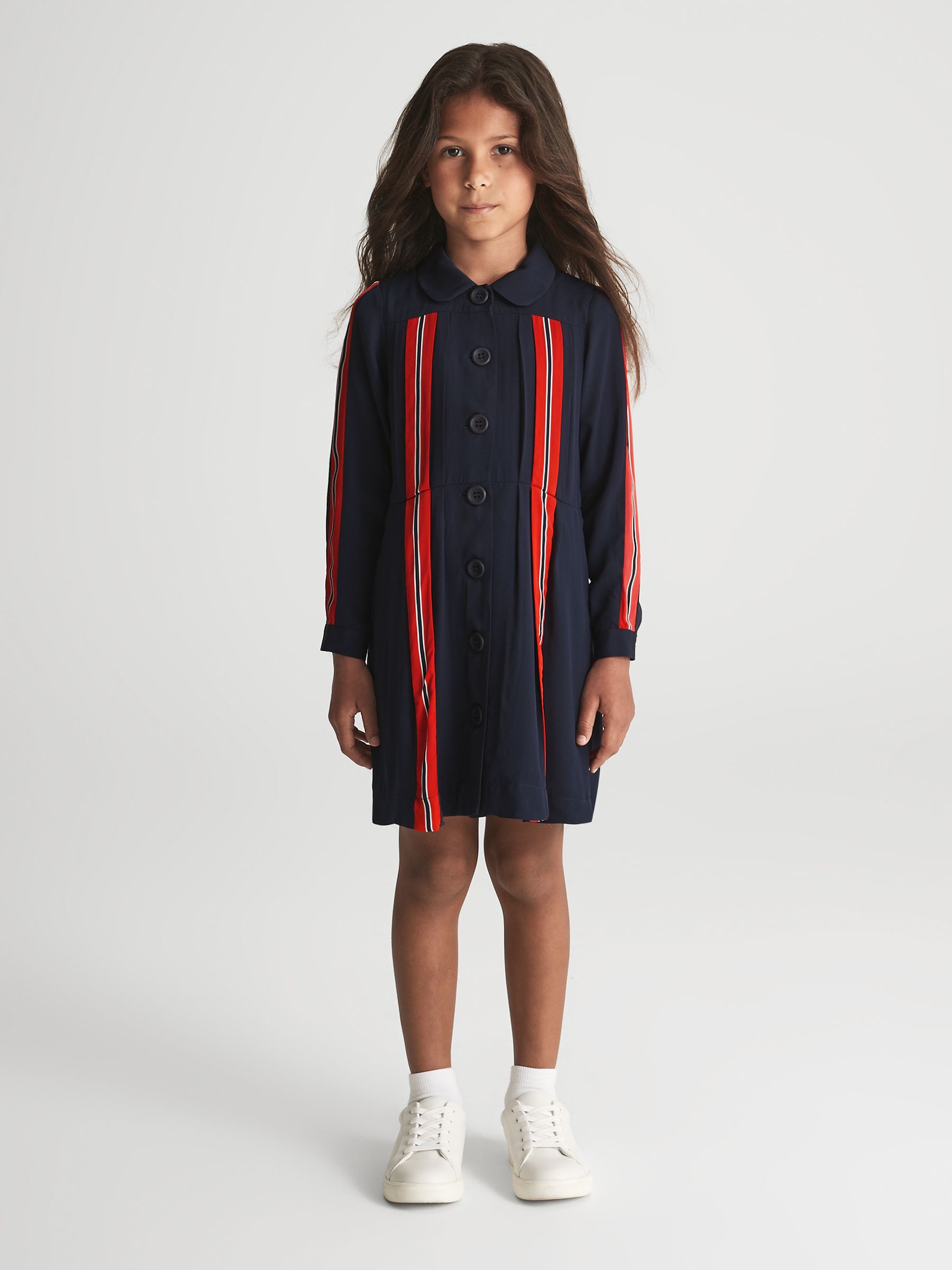 Senior Long Sleeve Button Front Dress in Navy - Image 1 of 6