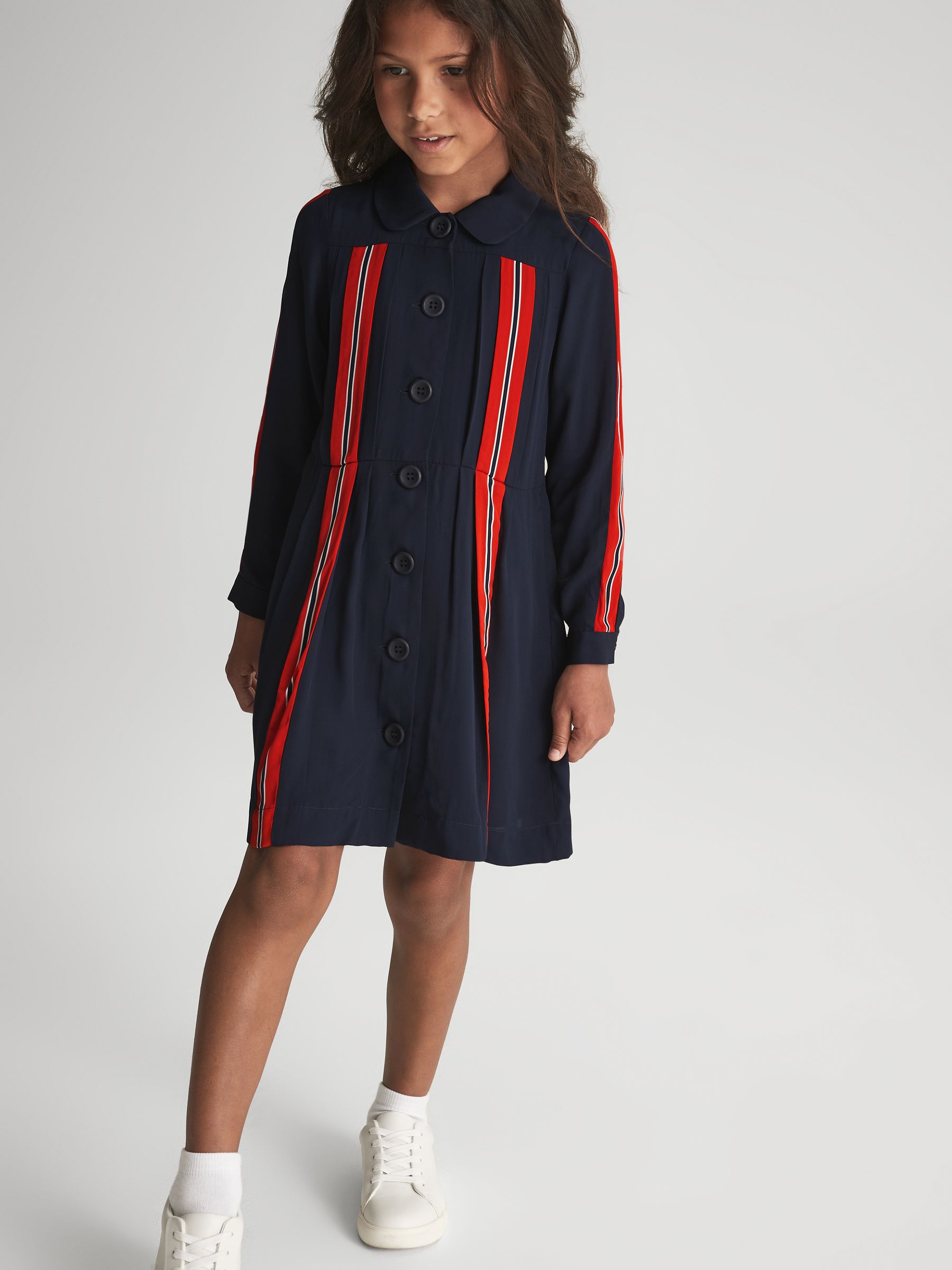 Senior Long Sleeve Button Front Dress in Navy - Image 3 of 6